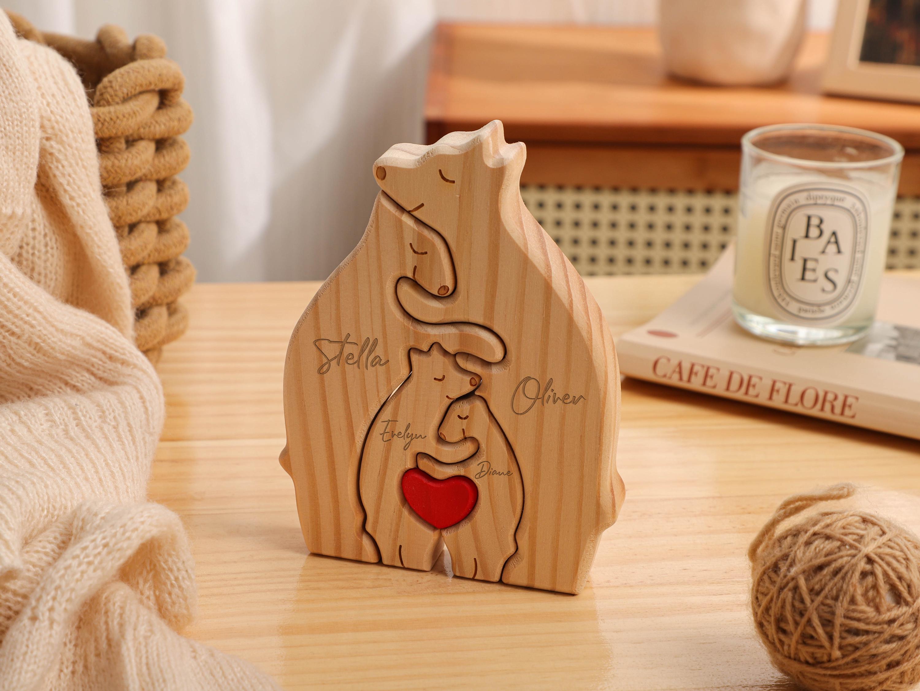 Personalized Wooden Bear Family Puzzle, Engraved Family Name Puzzle, Family Hug Puzzle, Home Decor, Family Gift, Gift for Dad, Gift for Mum