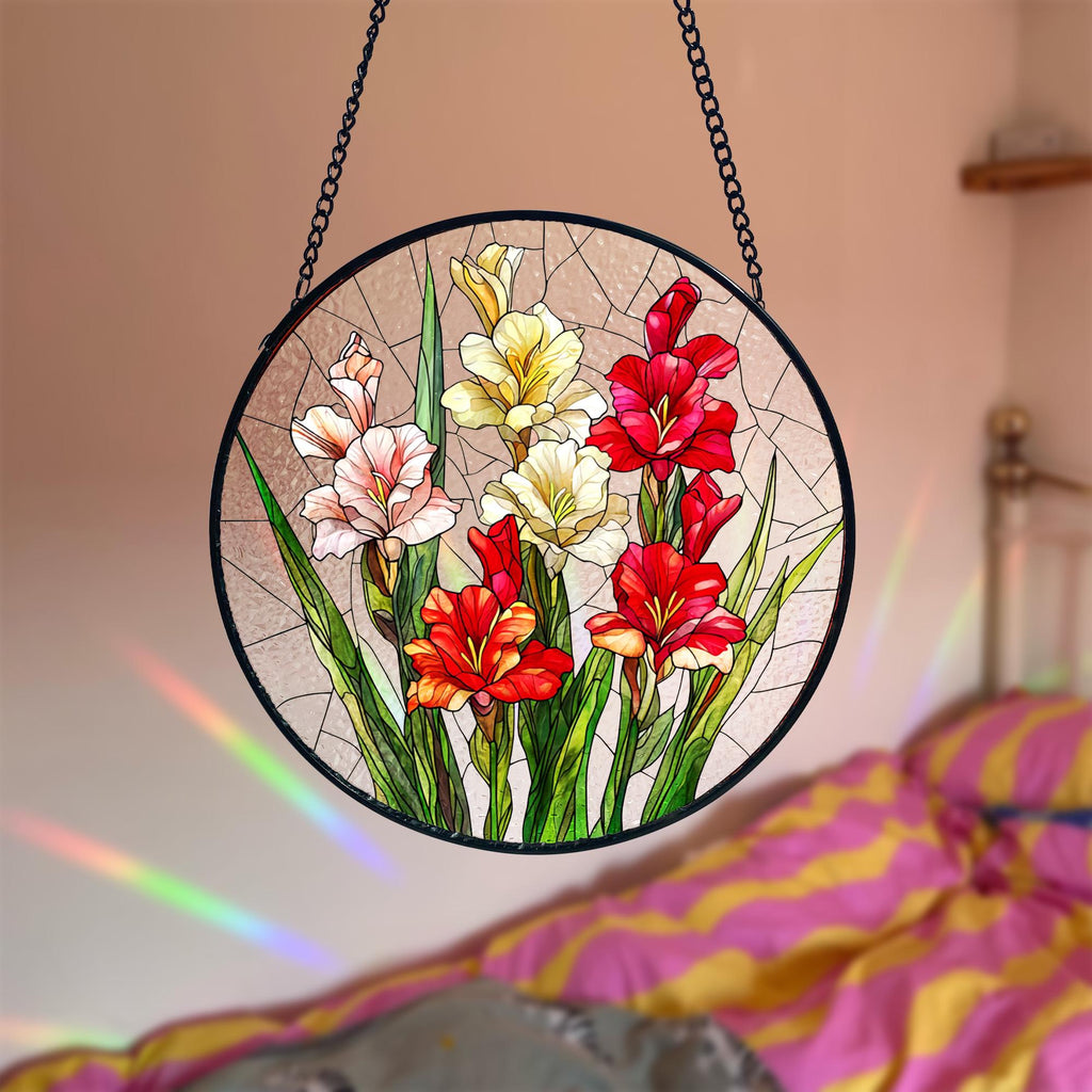 Custom Birth Flower Stained Glass Window Suncatcher, Personalized Mother’s Garden Floral Hanging Ornament