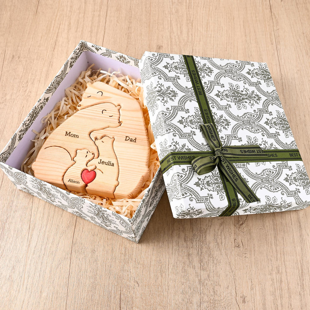 Personalized Wooden Bear Family Puzzle, Bear Family Figurines, Engraved Mom and Baby Bear Puzzle, New Mom Gift, Baby Shower Gift, Dad Gifts