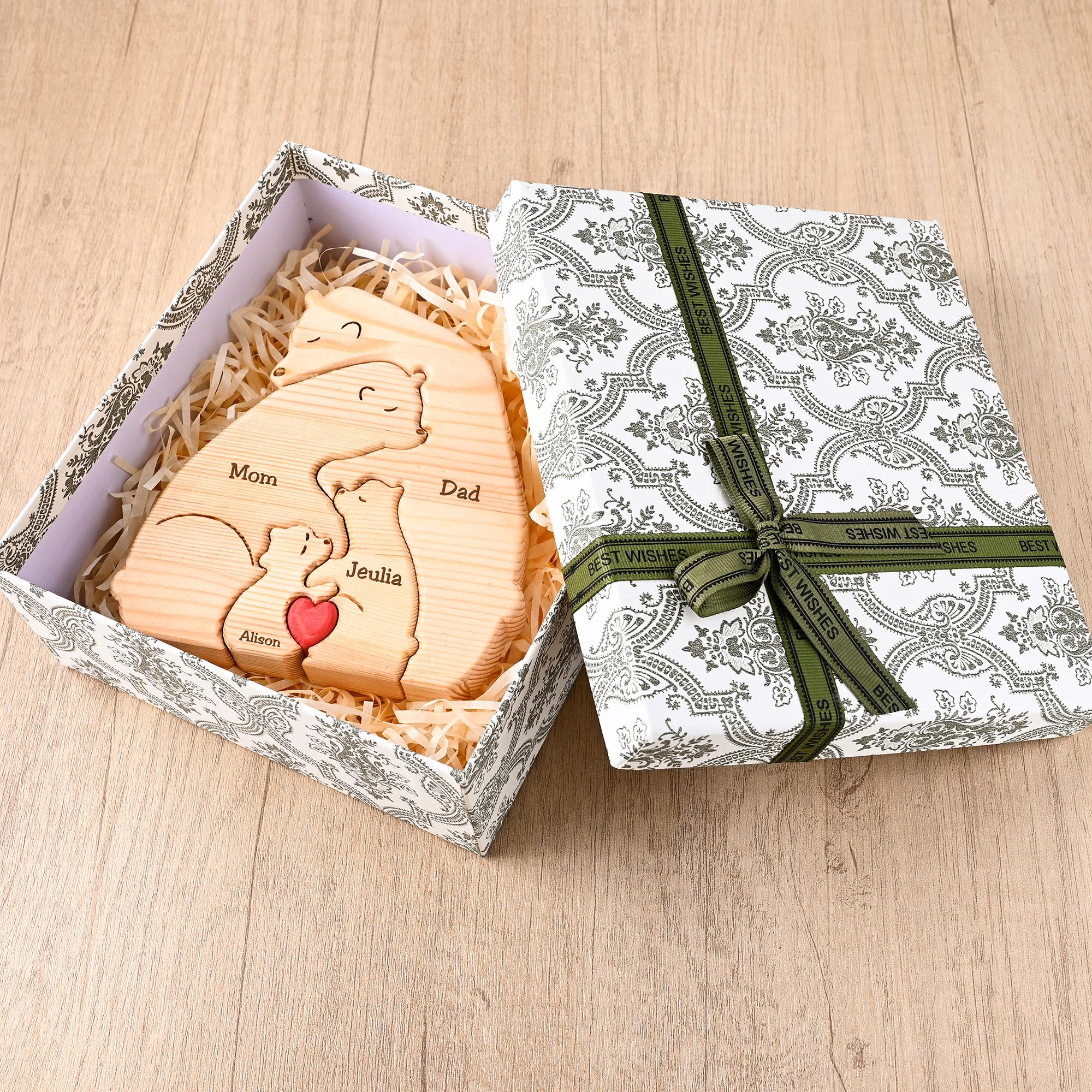 Personalized Wooden Bear Family Puzzle, Bear Family Figurines, Engraved Mom and Baby Bear Puzzle, New Mom Gift, Baby Shower Gift, Dad Gifts