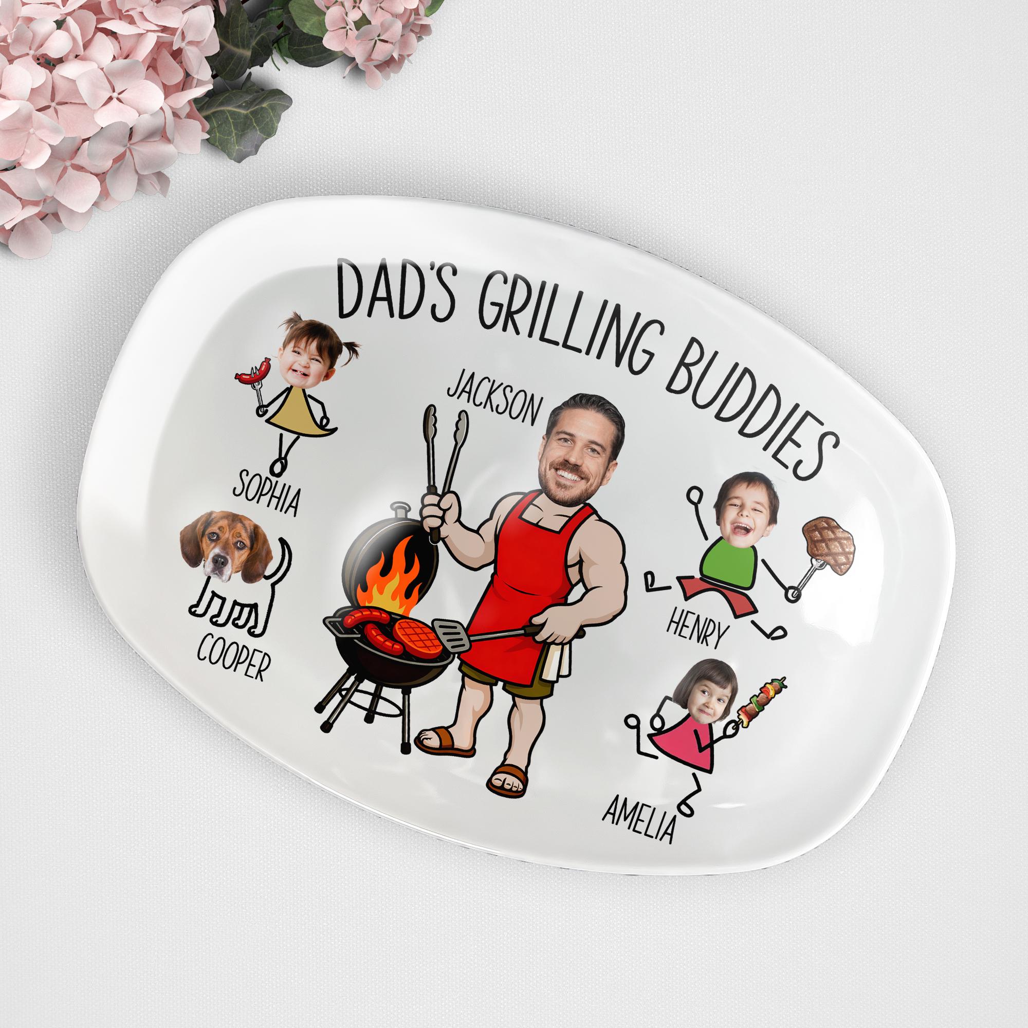Custom Dad & Kid Funny Grilling Plate, Personalized Father's Day Gift for Husband, Grandpa BBQ Platter, Cooking Dish for Him Serving Tray