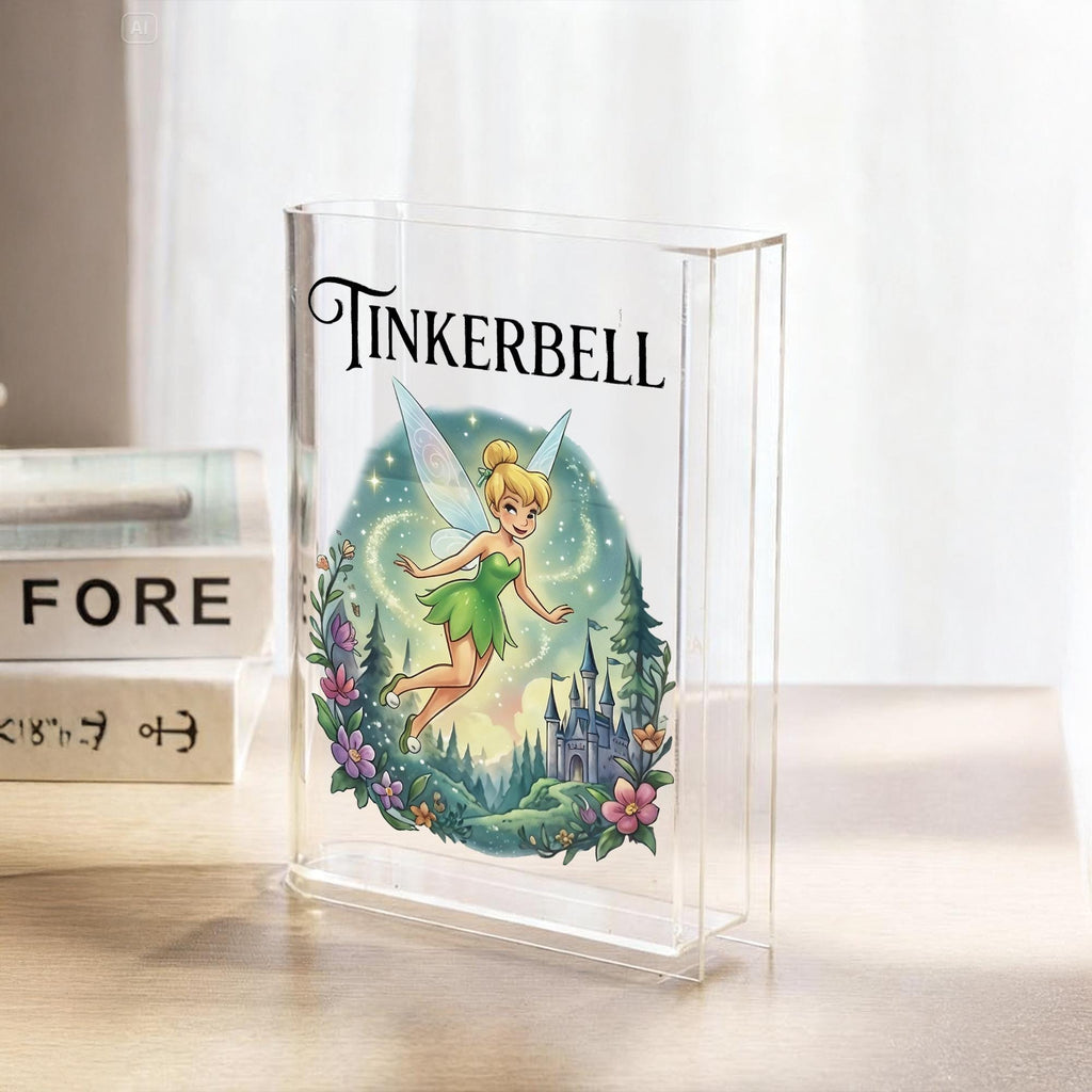 Tinkerbell Book Vase, Fairy Castle Acrylic Vase, Whimsical Bookish Decor, Clear Book Shaped Flower Vase, Fantasy Gift for Book Lover