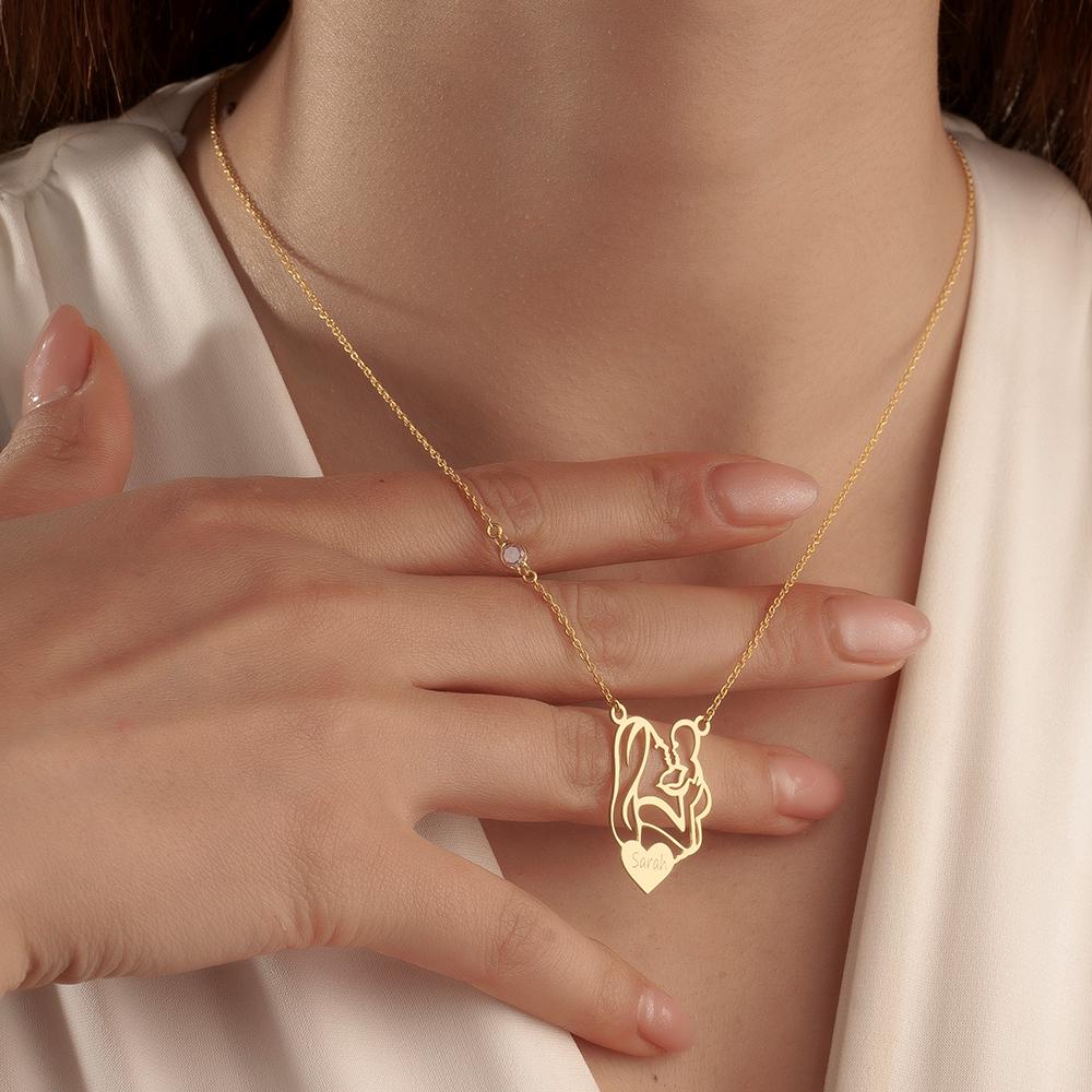 Gold Mother Child Necklace_ Sterling Silver Mom Daughter Pendant, Elegant Necklace for Women, Minimalist Pendant Jewelry, Timeless Everyday Chain, Simple Modern Style Necklace