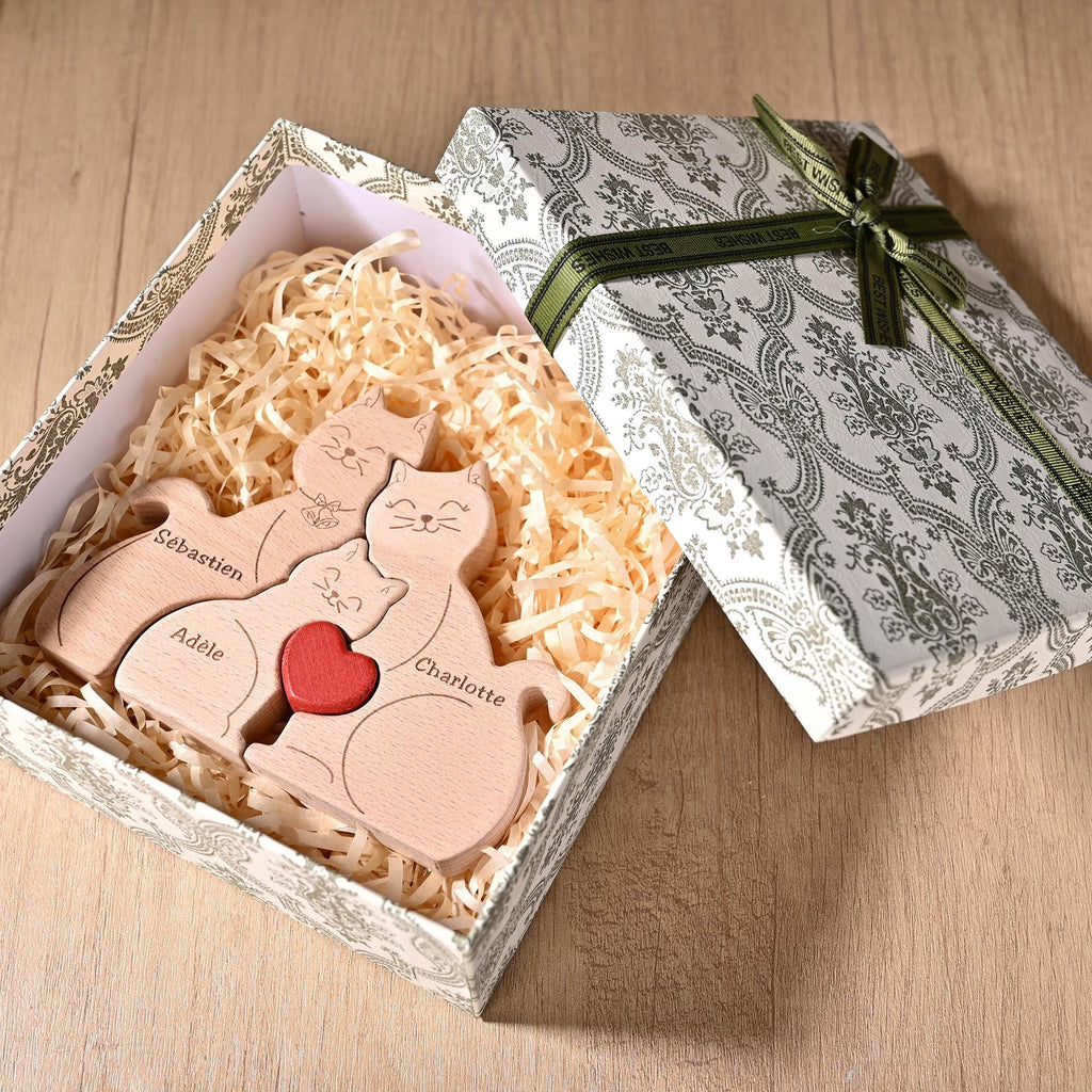 Cat Family Puzzle for 2-5, Wooden Cat Sculpture ,christmas Cat Toys, Gift for New Mom, Gifts for Cat Lovers, Birthday Gift for Grandma