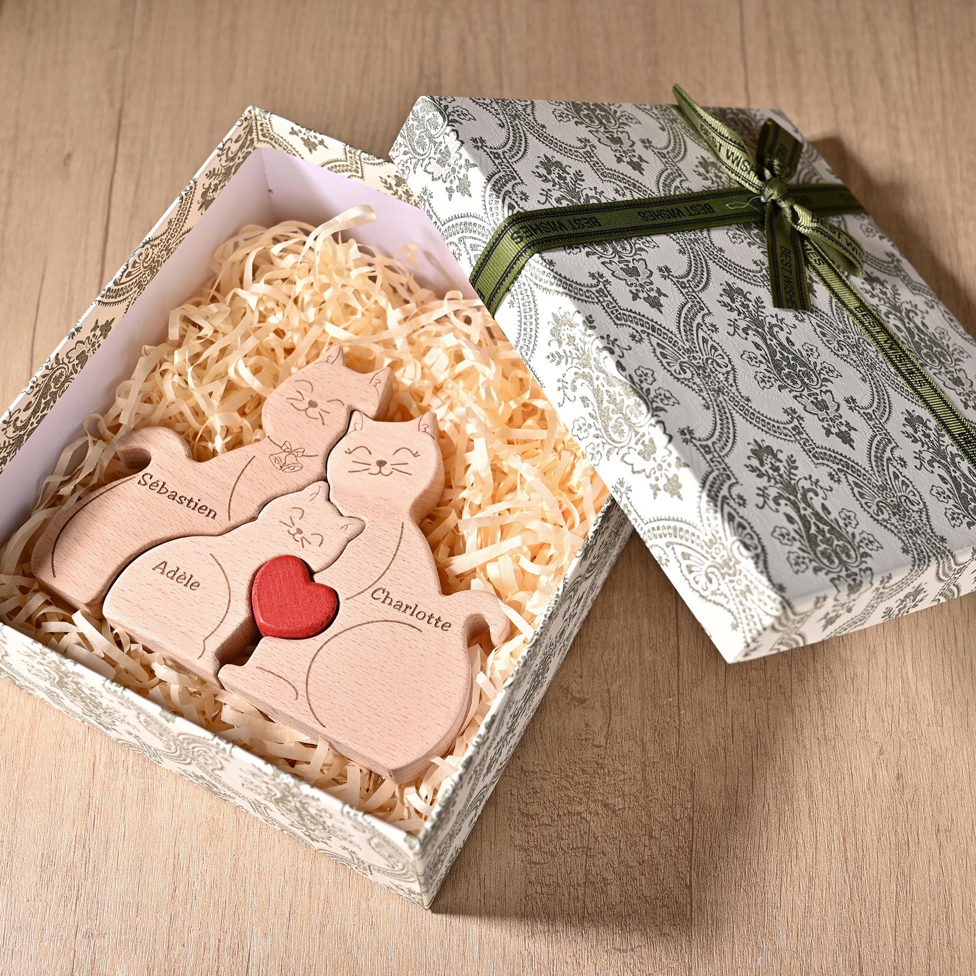 Cat Family Puzzle for 2-5, Wooden Cat Sculpture ,christmas Cat Toys, Gift for New Mom, Gifts for Cat Lovers, Birthday Gift for Grandma