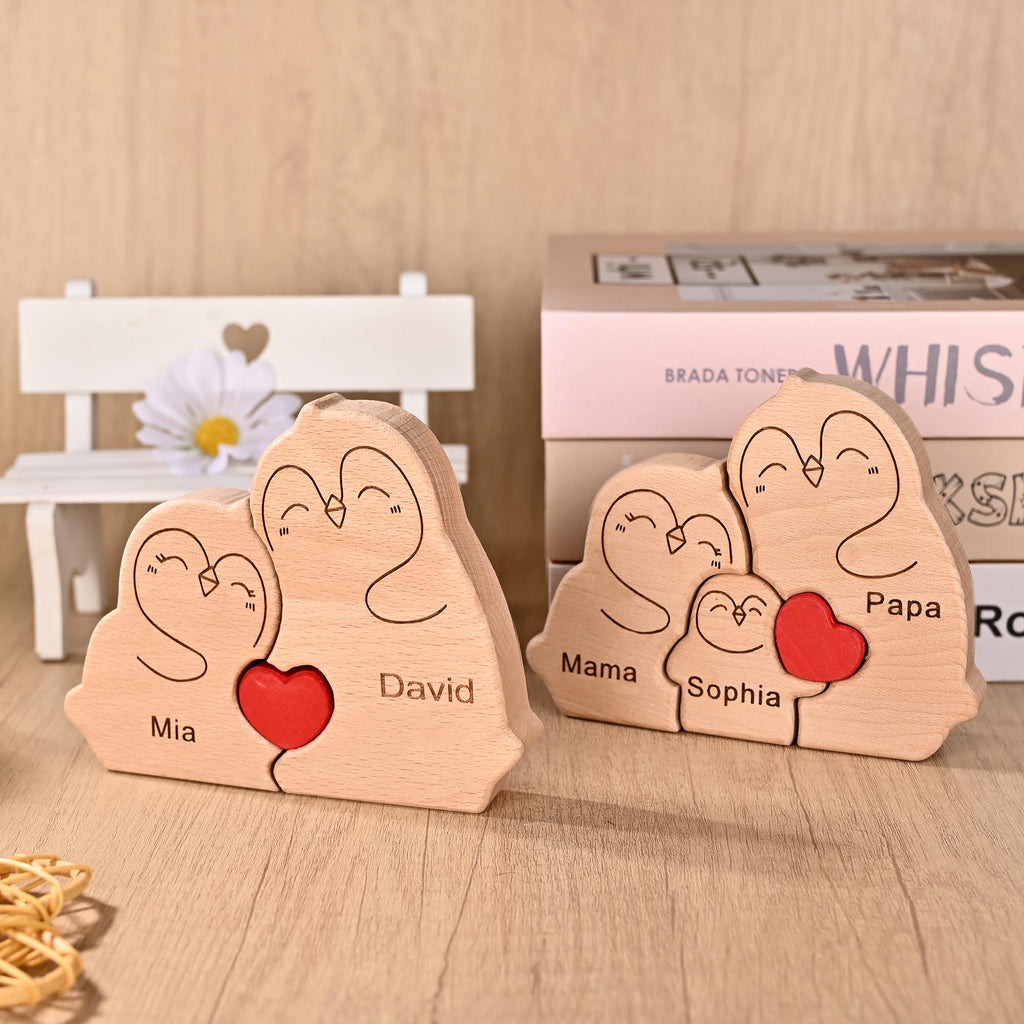 Penguin Family Jigsaw Decor, Wooden Penguin Family Puzzle, Pregnancy Statue, Birthday Anniversary Gift for Mums, Christmas Gift for 4