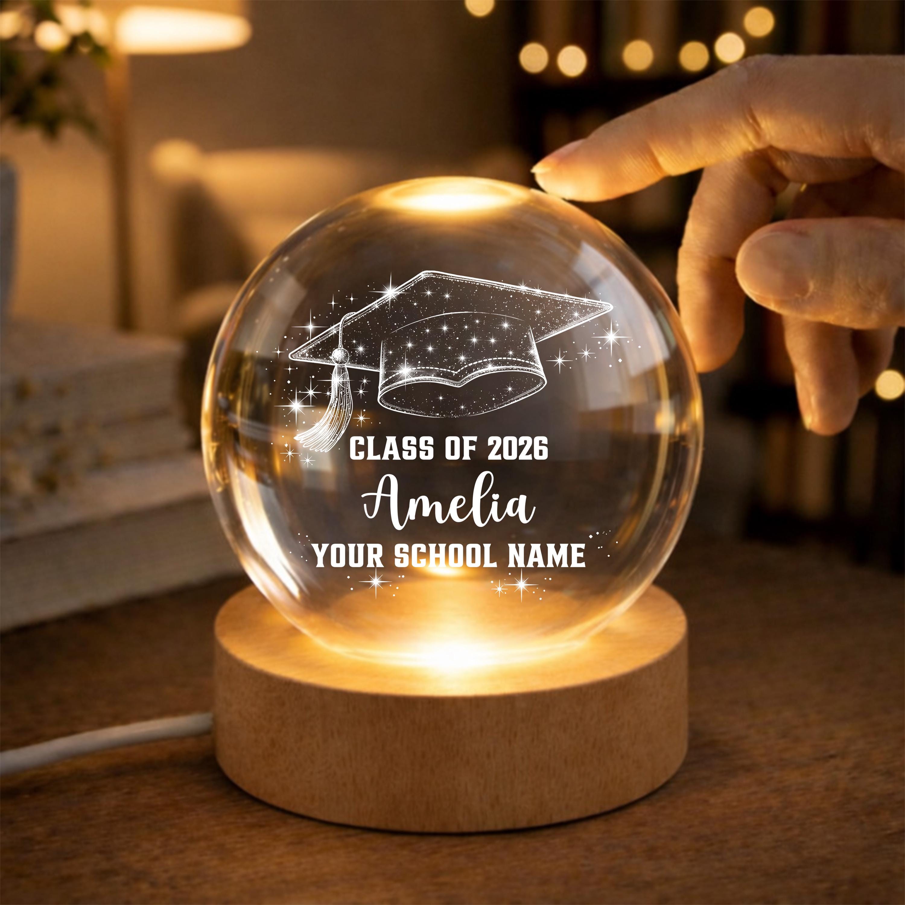 Personalized Graduation Crystal Ball LED Night Light, Class of Senior Cap Gift, Custom Graduation Keepsake, Unique Grad Gift Idea