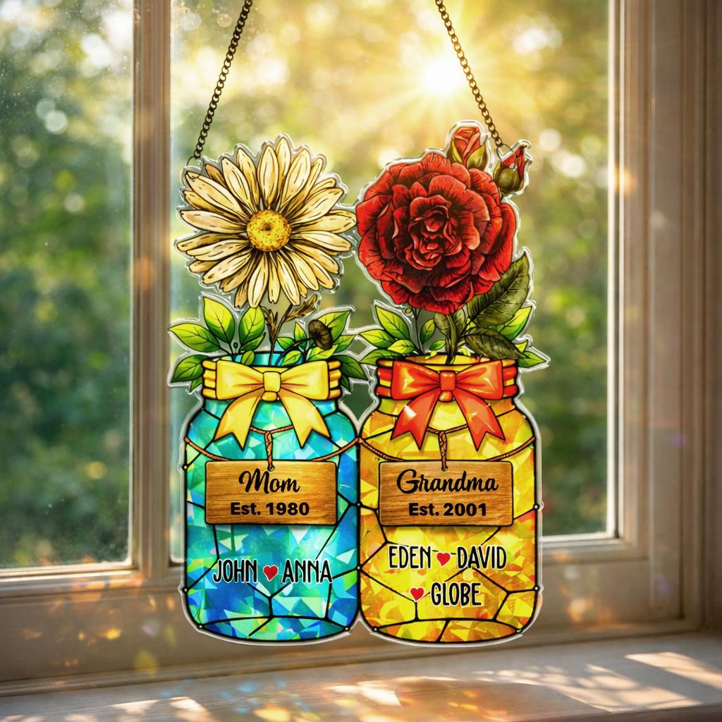 Personalized Grandma Flower Suncatcher, Birth Flower, Mother's Day, Gifts for Grandma, Grandma Gift, Grandma's Garden, Floral Suncatcher