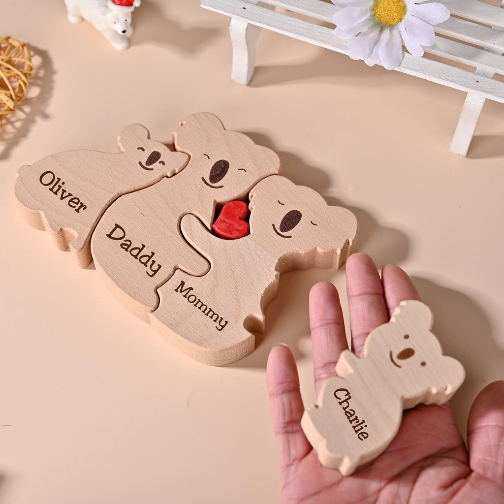 Custom Wooden Koala Family Puzzle, Koala Family Jigsaw Decor, Family Name, Anniversary Gift, Family Home Decor, Gift for Mom