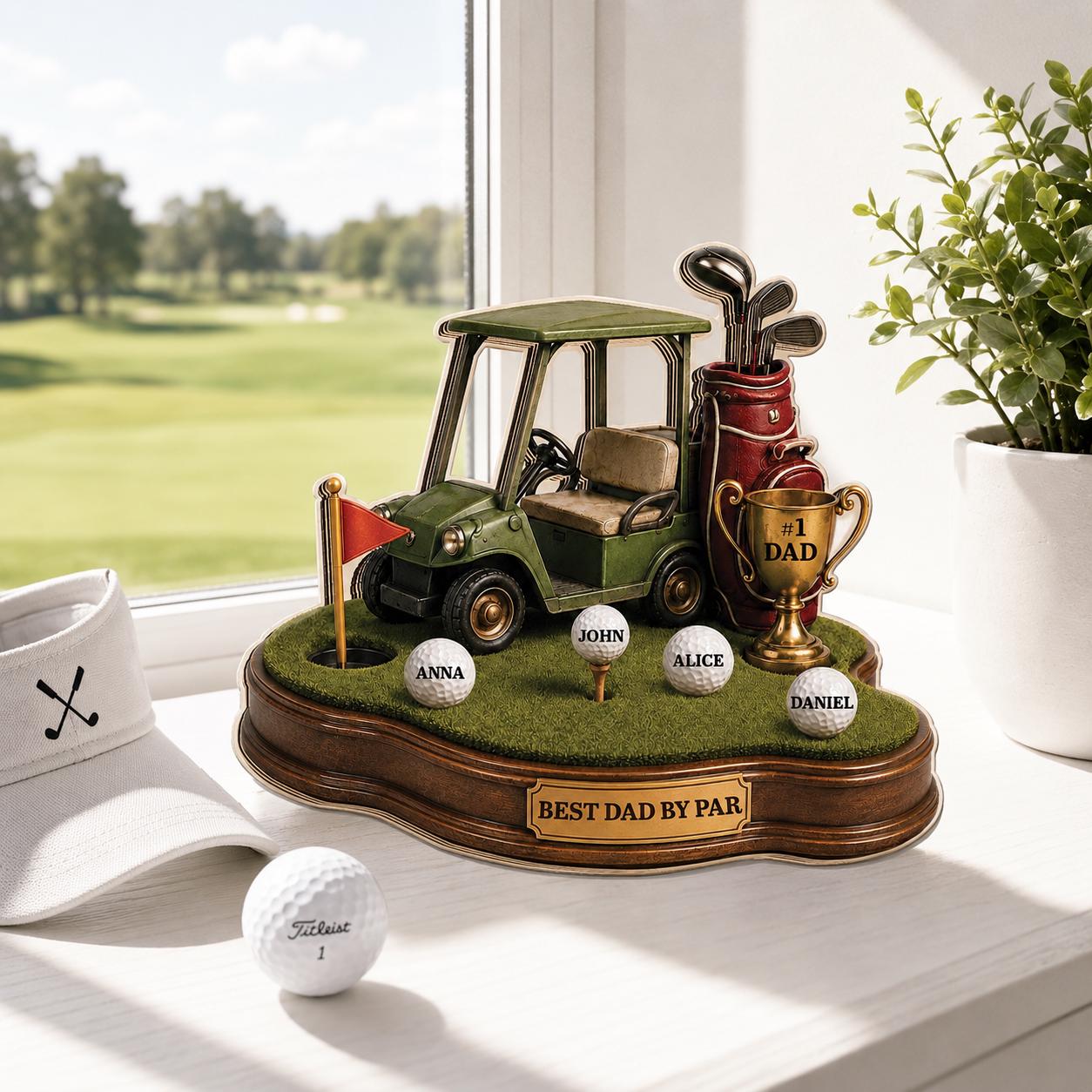 Personalized Golf Dad 2D Flat Wooden Block, Best Dad by Par Gift, Father’s Day Golf Gift for Dad Grandpa Papa