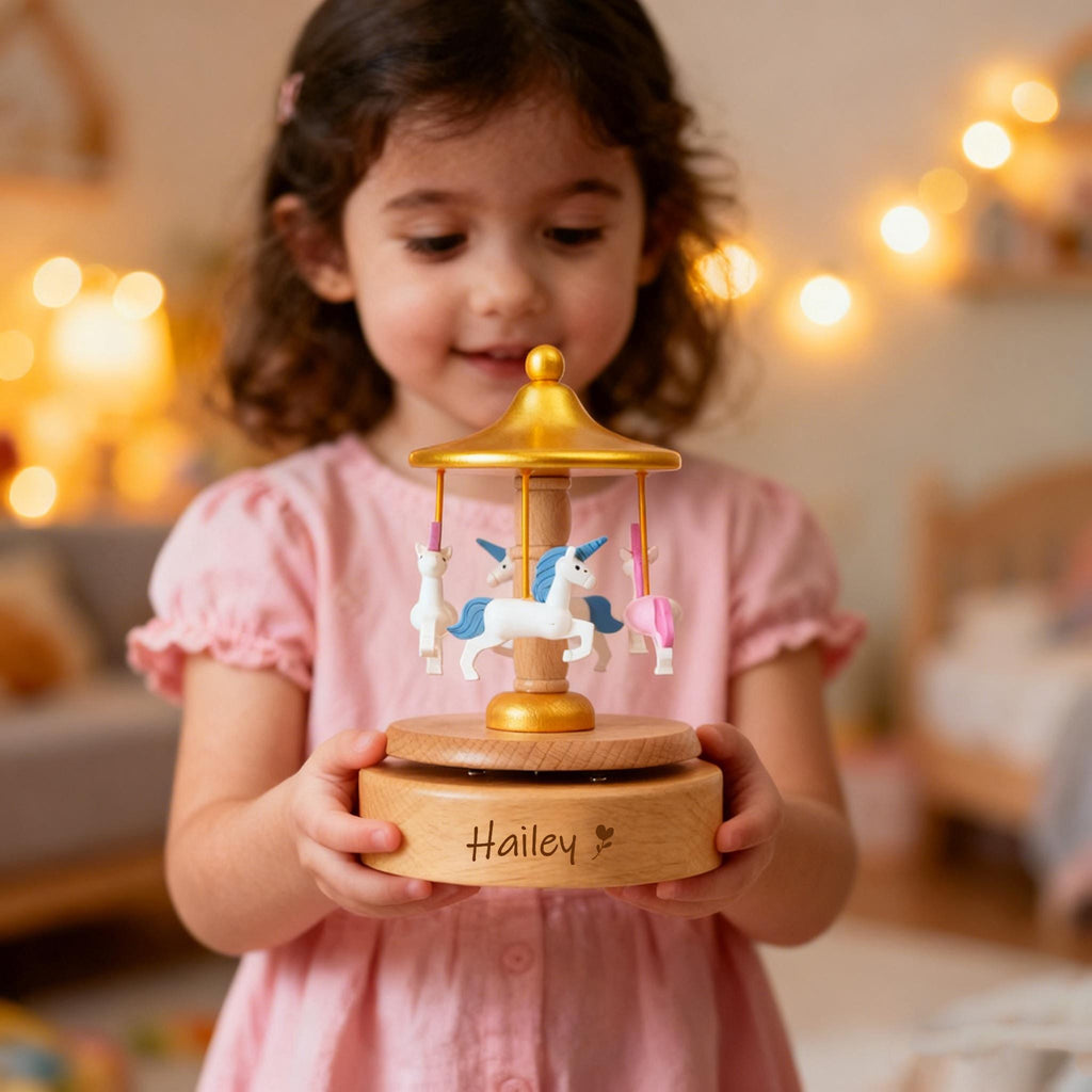 Personalized Carousel Unicorn Music Box,engraved Name,girl Birthday Gifts,kid Keepsake Gift,baptism Gift,christmas Gift,baby Shower Gift