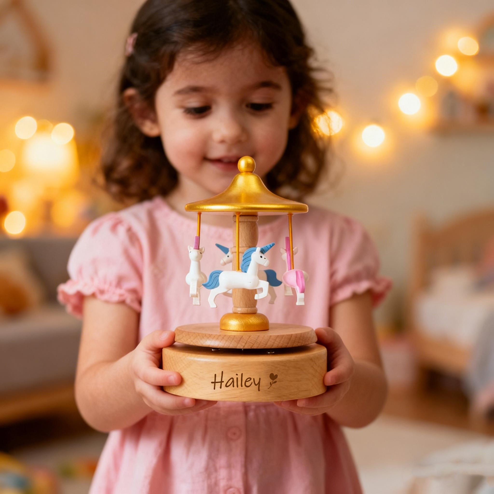Personalized Carousel Unicorn Music Box,engraved Name,girl Birthday Gifts,kid Keepsake Gift,baptism Gift,christmas Gift,baby Shower Gift