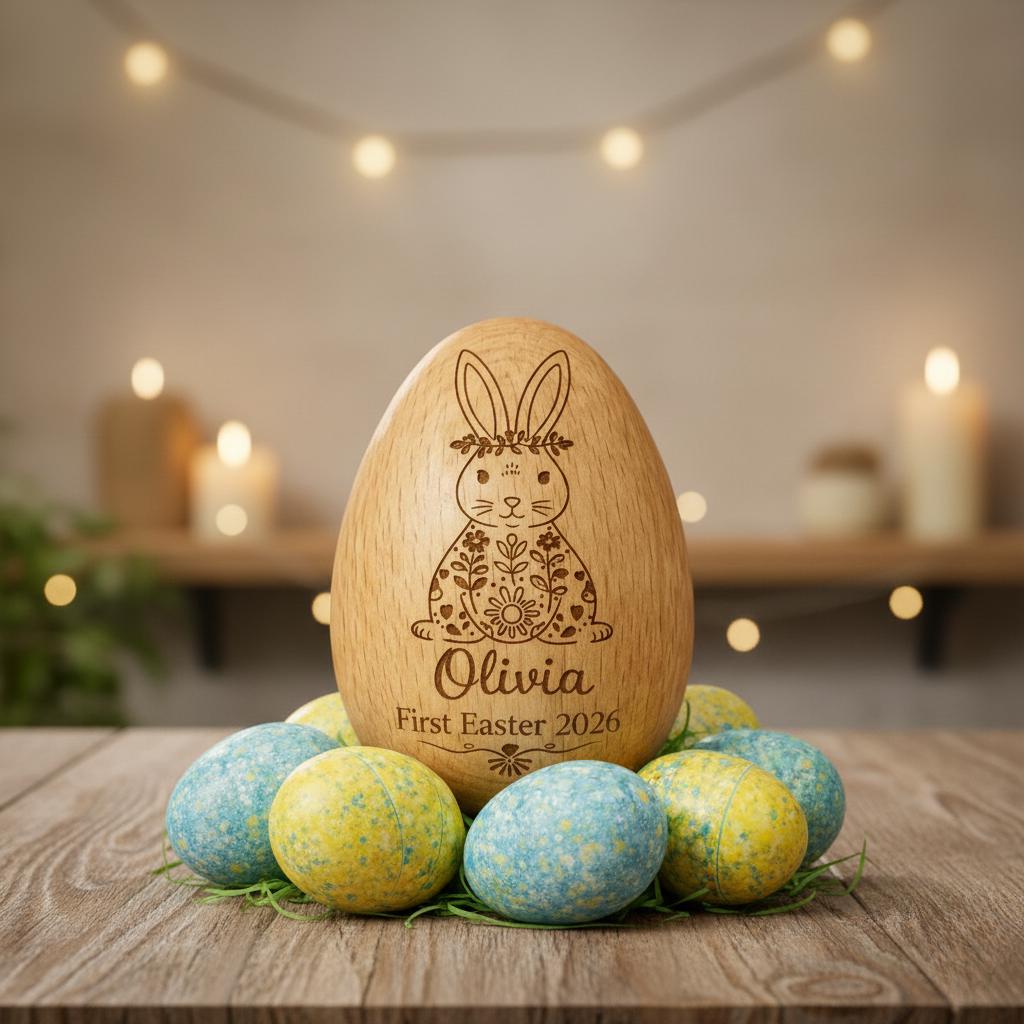 Personalized Musical Wooden Easter Egg Shakers, Custom Egg Cups, Engraved Egg Shaker Kids, Easter Gifts, Baby First Easter
