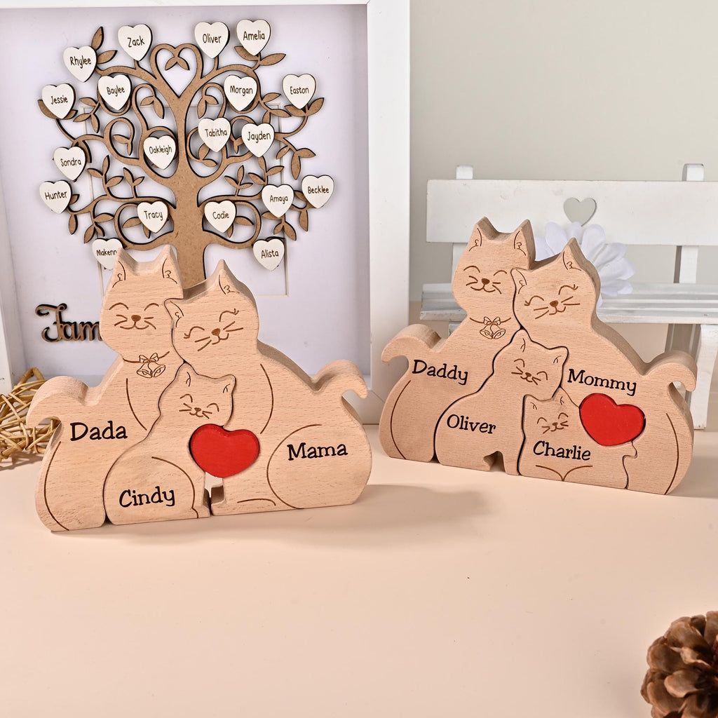 Cat Wooden Ornament, Cat Family Jigsaw Puzzle, Birthday Presents for Wife, Mother Daughter Gifts, Cat Mum Gift, New Family Christmas Gifts