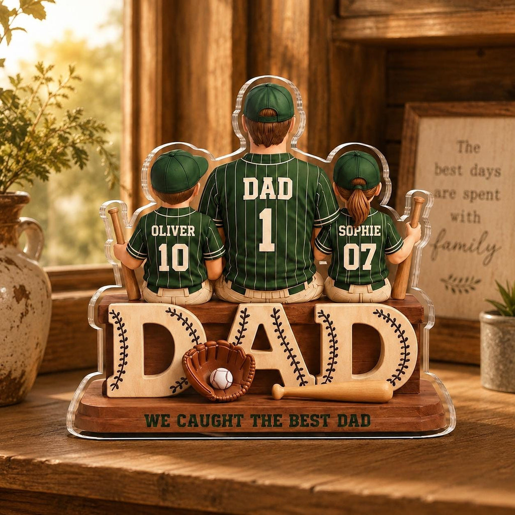 Personalized Baseball Dad Acrylic Plaque, Custom Jersey Name Father’s Day Gift for Dad