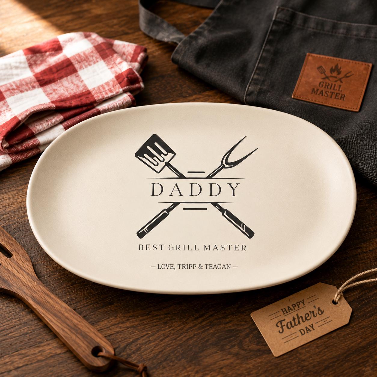 Dads Grilling Plate Personalized Fathers Day Gift From Kids BBQ Platter Custom Grill Plate for Daddy Papa Grandpa