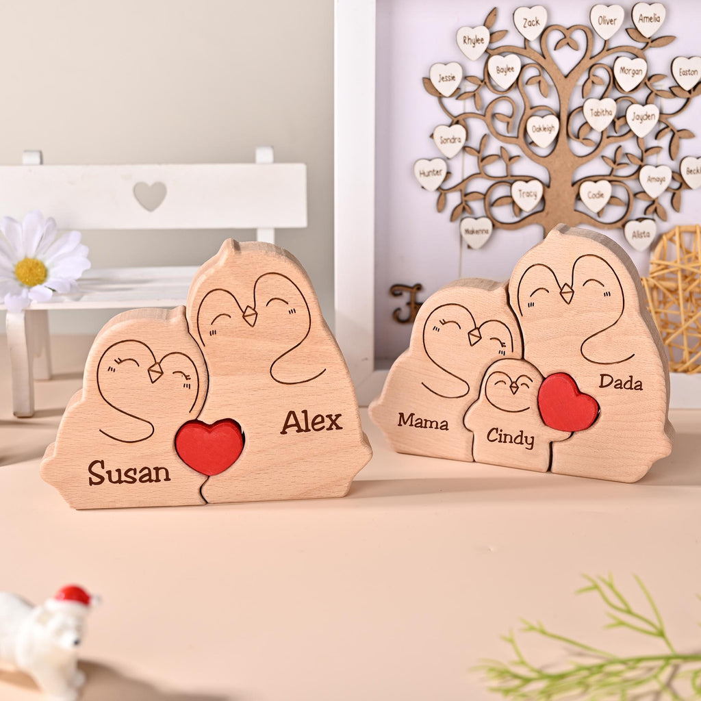 Personalized Penguin Family Puzzle, Custom Wooden Puzzle for Family With 2-5 Names, Gift for Couples & Parents, Unique Wooden Keepsake Gift