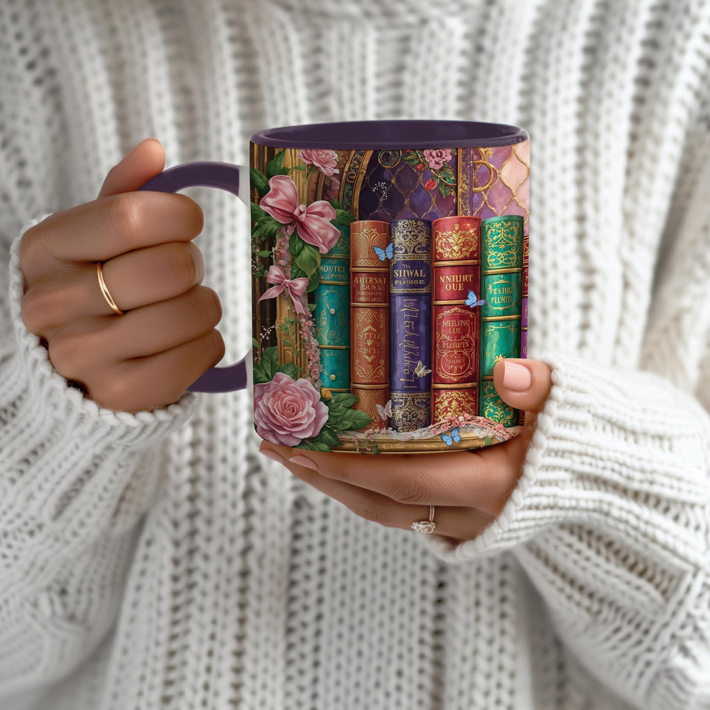 Floral Bookshelf Mug _ Vintage Library Stained Glass Design, High-Quality Ceramic Mug – Perfect for Coffee & Tea