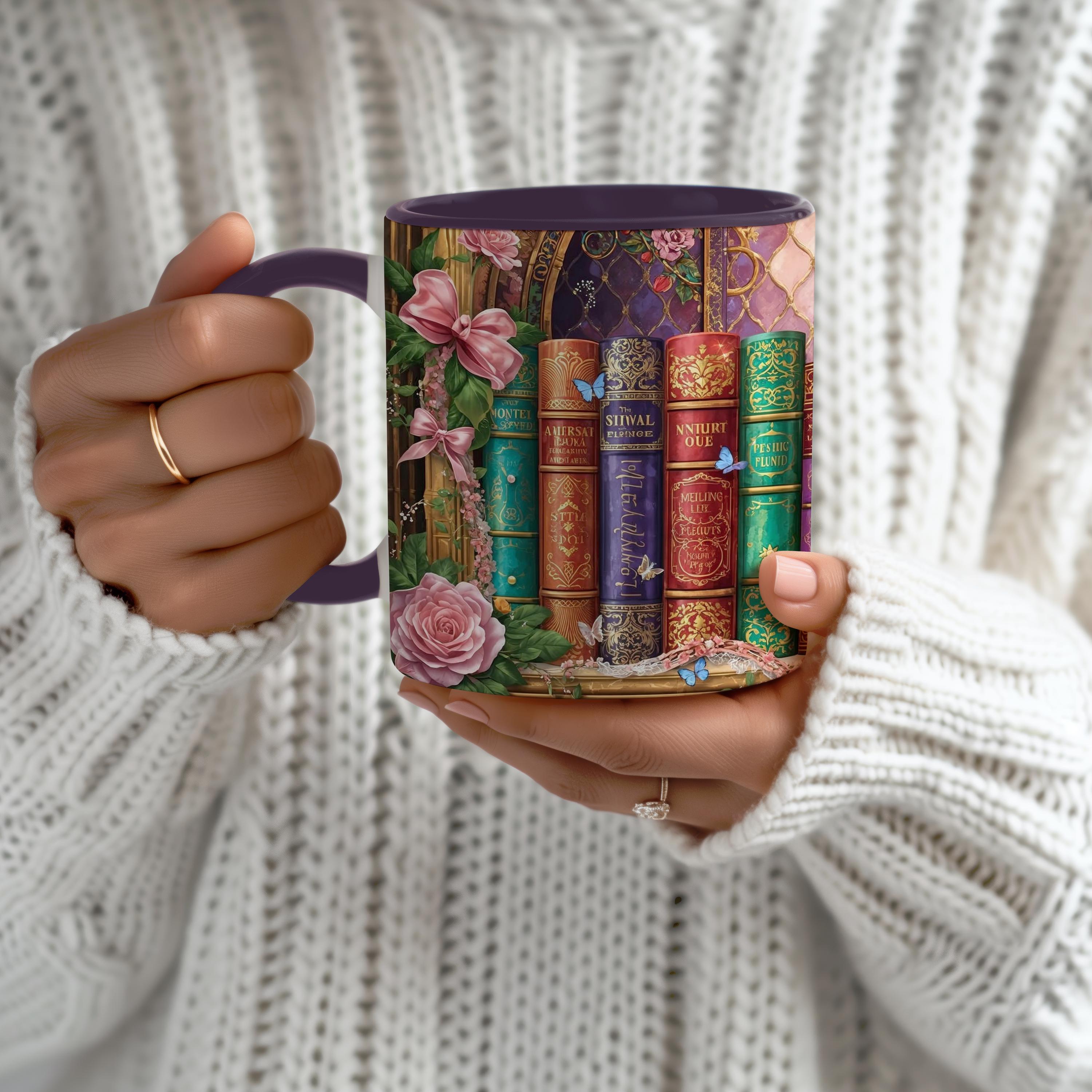 Floral Bookshelf Mug _ Vintage Library Stained Glass Design, High-Quality Ceramic Mug – Perfect for Coffee & Tea