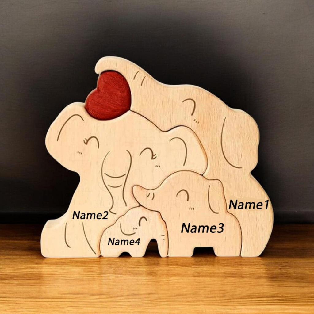Personalised Wooden Elephant Family Ornament _ Custom Engraved Figurines _ Family Keepsake Gift for Mum, New Parents, Adoption or Baby Decor