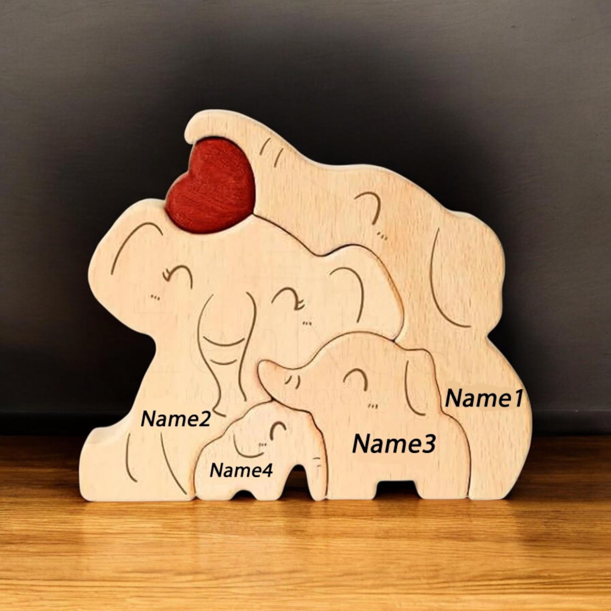 Personalised Wooden Elephant Family Ornament _ Custom Engraved Figurines _ Family Keepsake Gift for Mum, New Parents, Adoption or Baby Decor