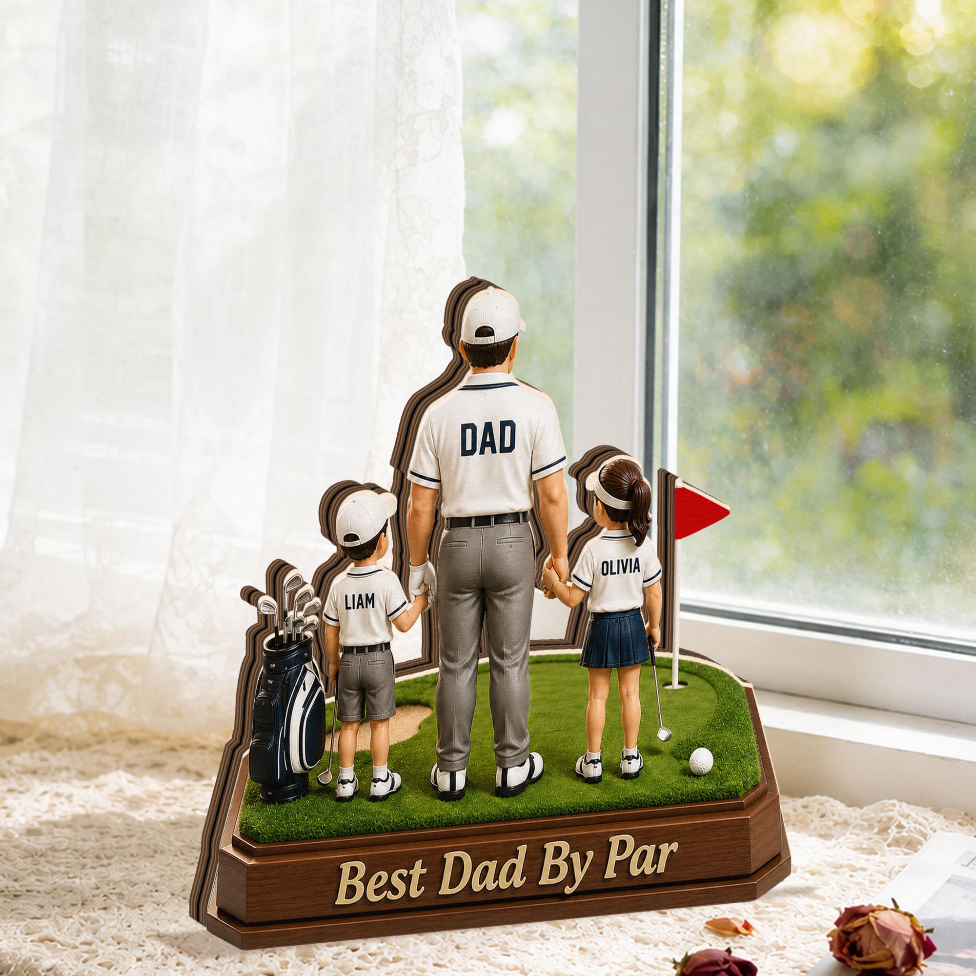 Personalized Golf Dad Wooden Block, Custom Kids Names Sign, Best Dad by Par, Golfing Gift for Dad, Husband, Father's Day Gift for Golf Lover