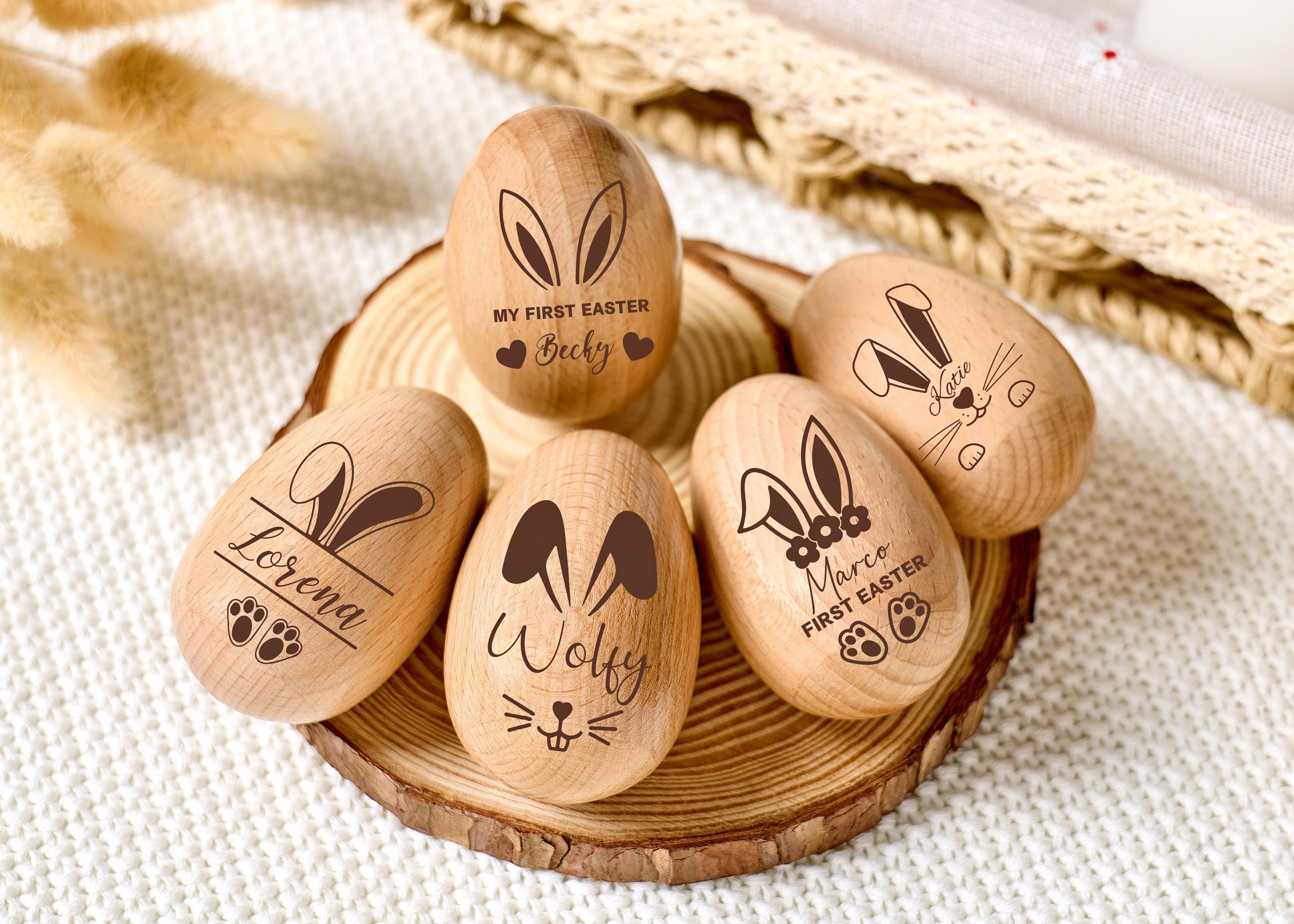 Personalized Wooden Easter Egg Shakers, Engraved Kids Musical Instrument Set, Montessori Toddler Rattle, Baby’s First Easter Gift