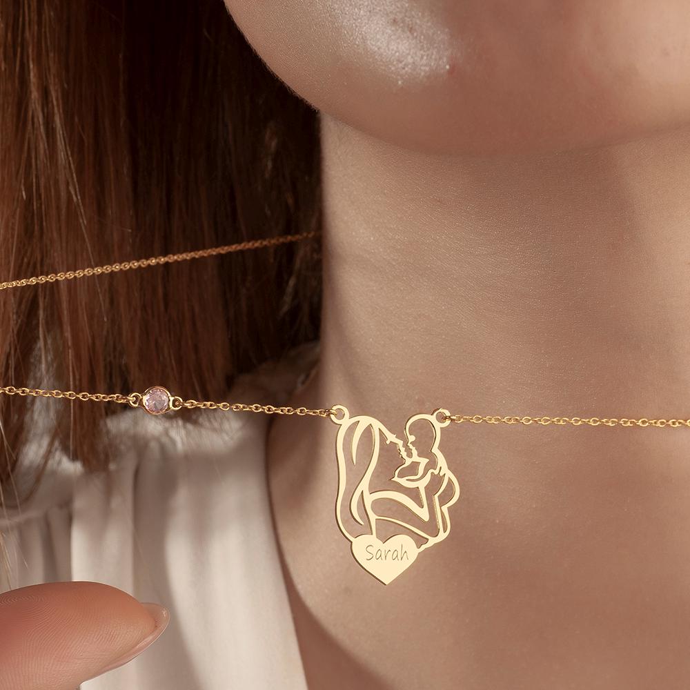 Gold Mother Child Necklace_ Sterling Silver Mom Daughter Pendant, Elegant Necklace for Women, Minimalist Pendant Jewelry, Timeless Everyday Chain, Simple Modern Style Necklace