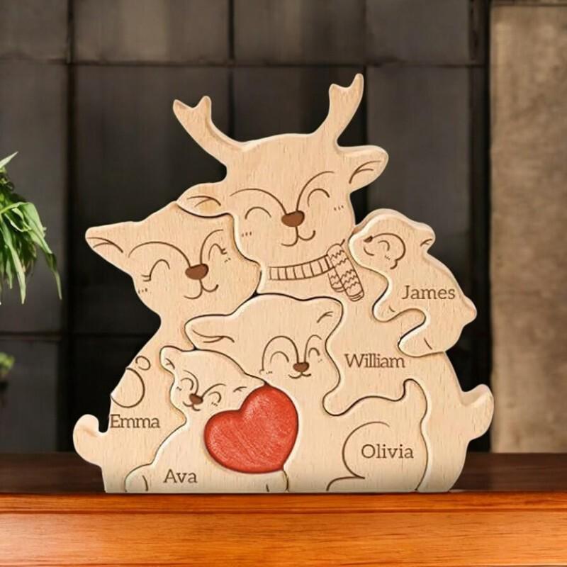 Personalized Deer Family Puzzle, Custom Wooden Elk Gift, Nursery Decor, Rustic Family Ornament, Baby Shower, Xmas Keepsake, Deer Gift, Decor