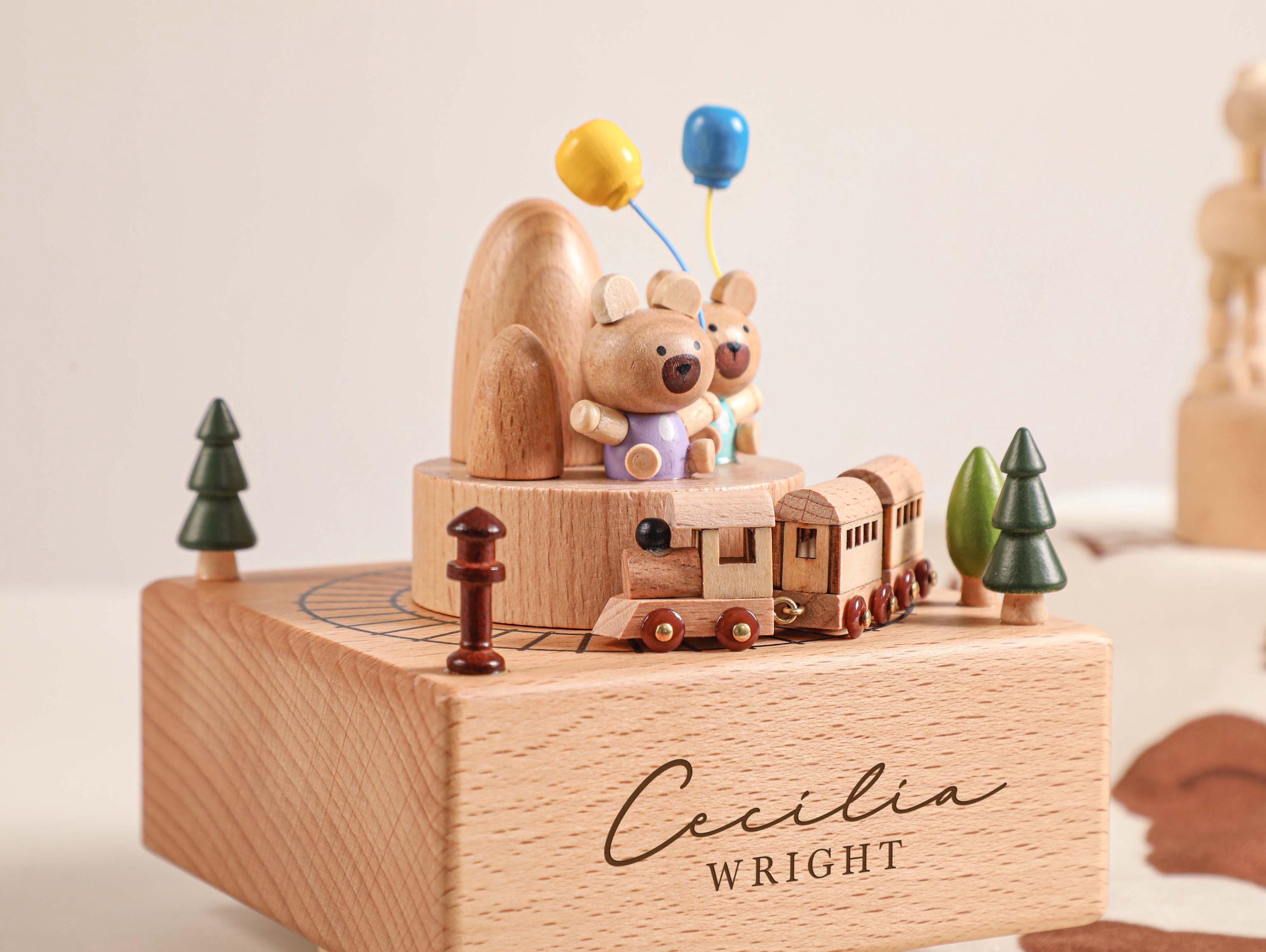 Bear Paradise Train Birthday Music Box, Custom Wooden Handmade Music Box, 1st Birthday, Personalised Music Box Gift, Newborn Gift, Christmas