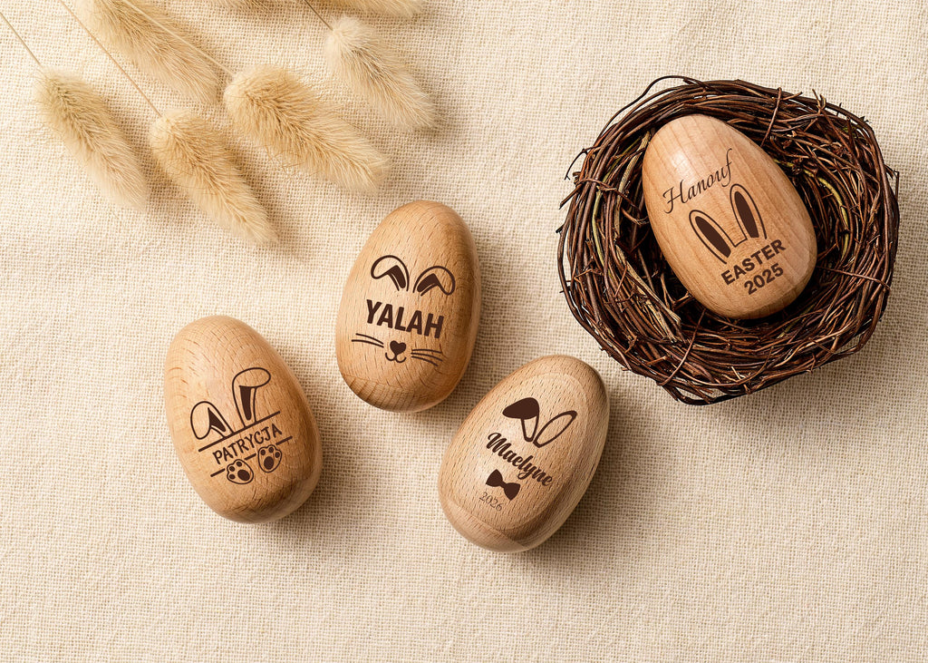 Engraved Name Easter Easter Egg Shakers, Personalized Wooden Egg Rattle, Kids Musical Instrument, Easter Egg Hunt Gifts, Baby First Easter