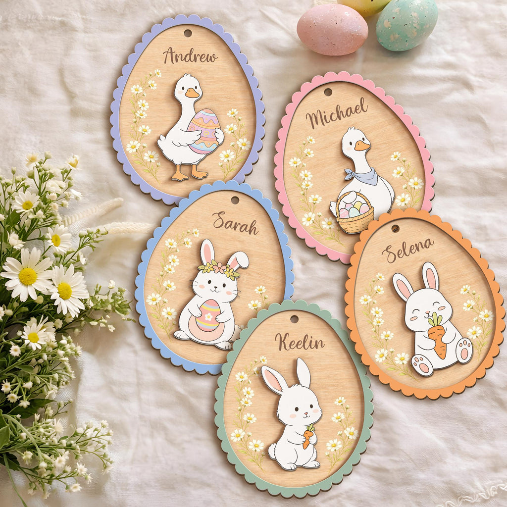 Personalized Easter Bunny Ornament – Custom Spring Name Decor, Easter Gift Tag for Kids, Easter Gift for Baby, Easter Egg, Glowforge Easter