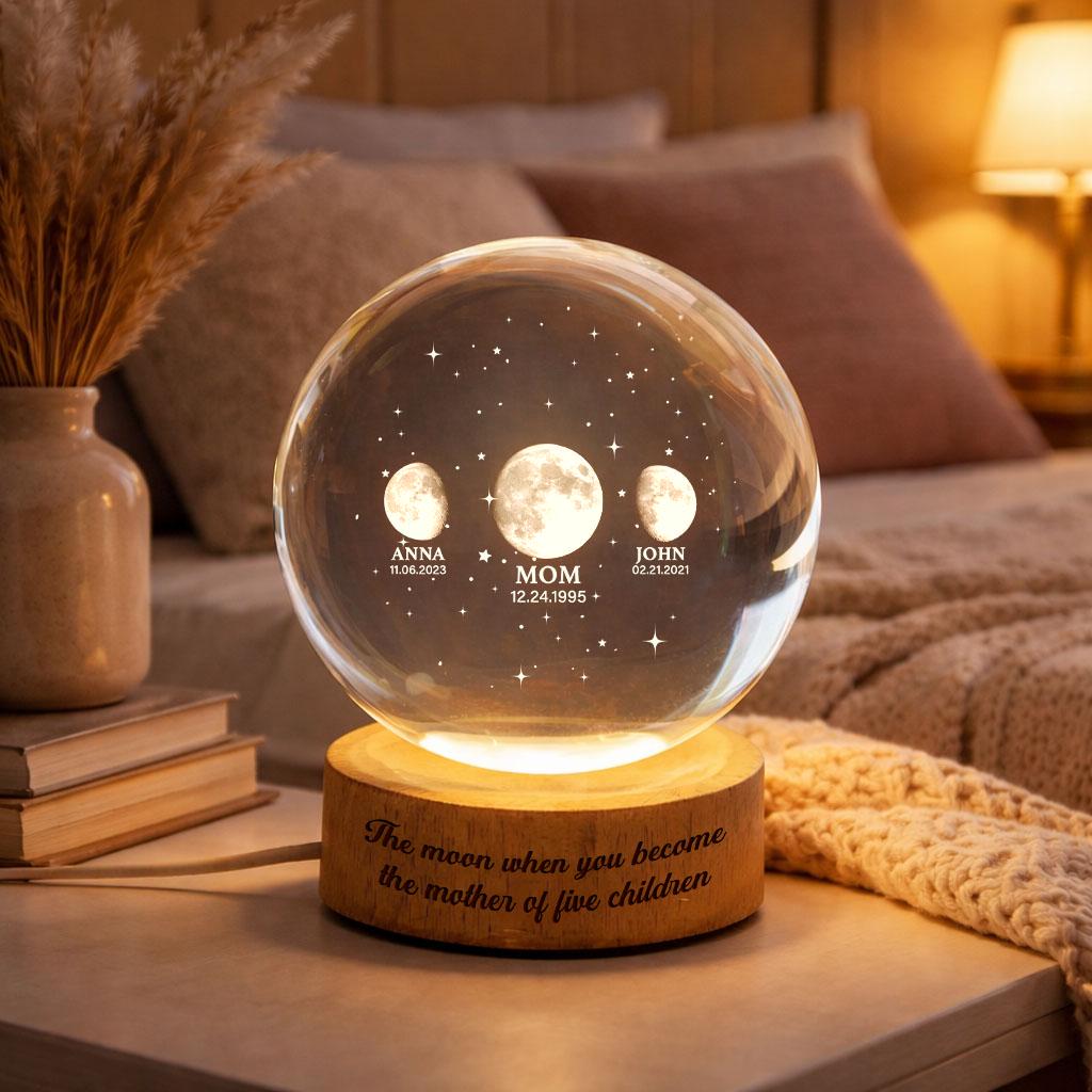 Personalized Mom Moon Phase Night Light, Custom Moon Phase by Date Crystal Light, Mother's Day Gift, Grandma Gift, Gift for Mom