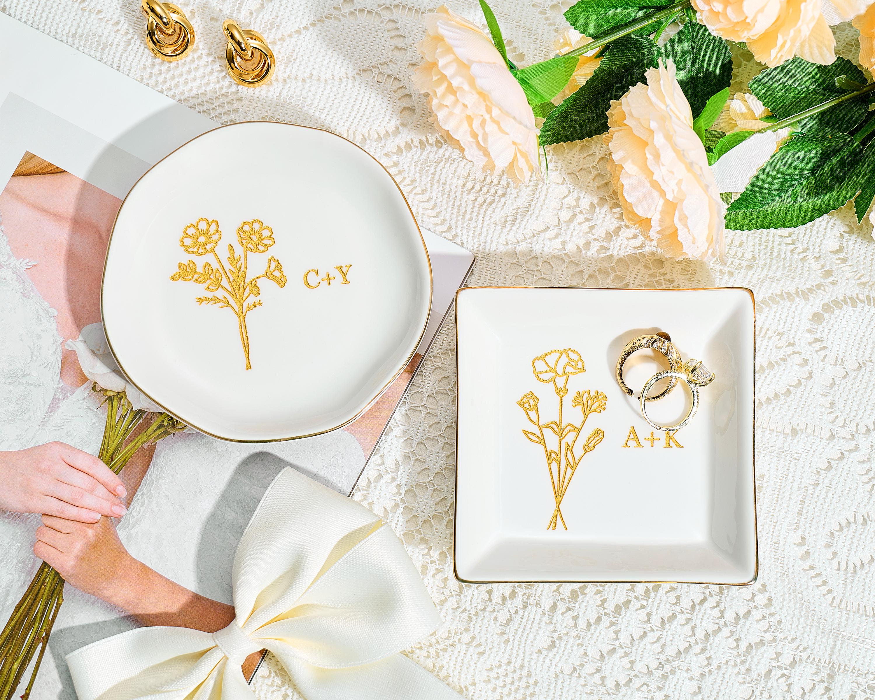 Engraved Ceramic Jewelry Dish, Custom Initial Ring Tray, Bridesmaid Proposal, Wedding, Graduation Gift for Mom