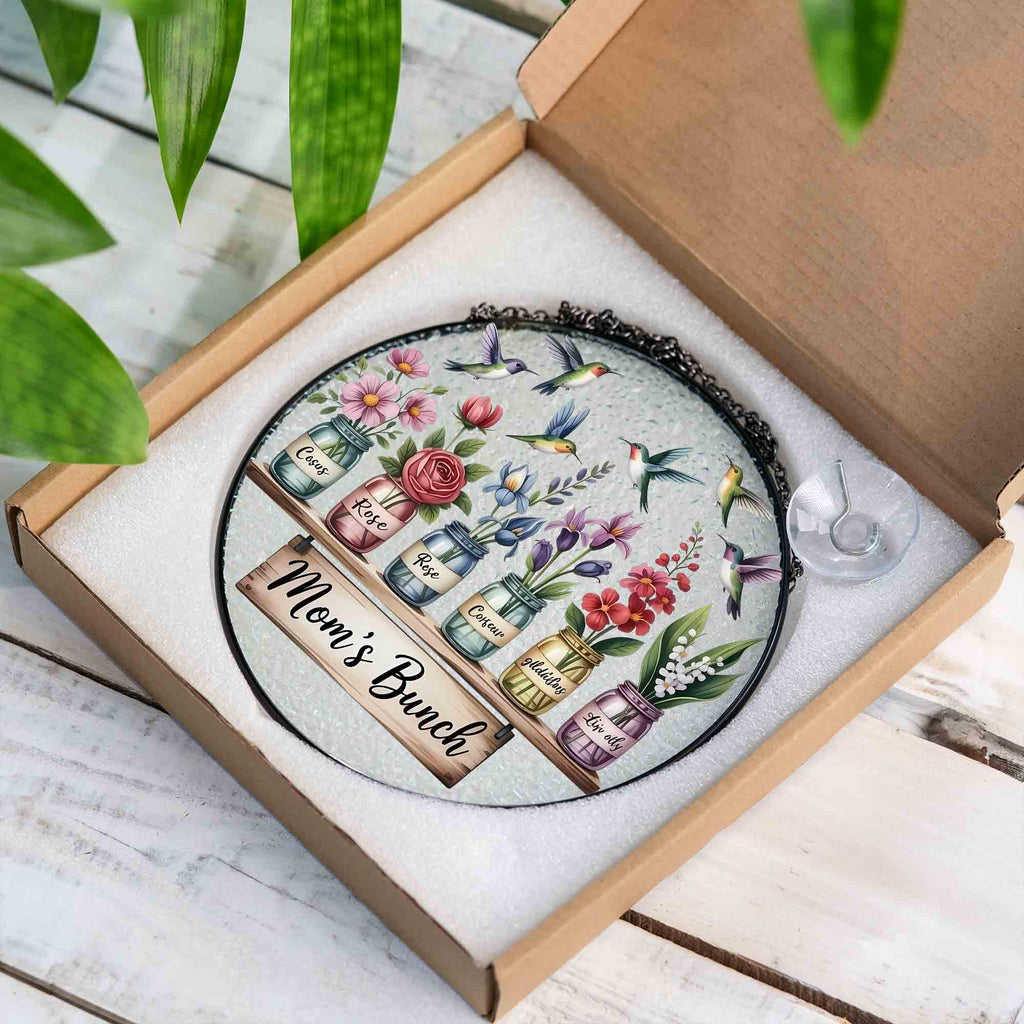 Personalized Grandma's Garden Suncatcher, Birth Month Flower Stained Glass Acrylic Window Hanging, Valentine Gift, Grandma Gift, Mom Gifts