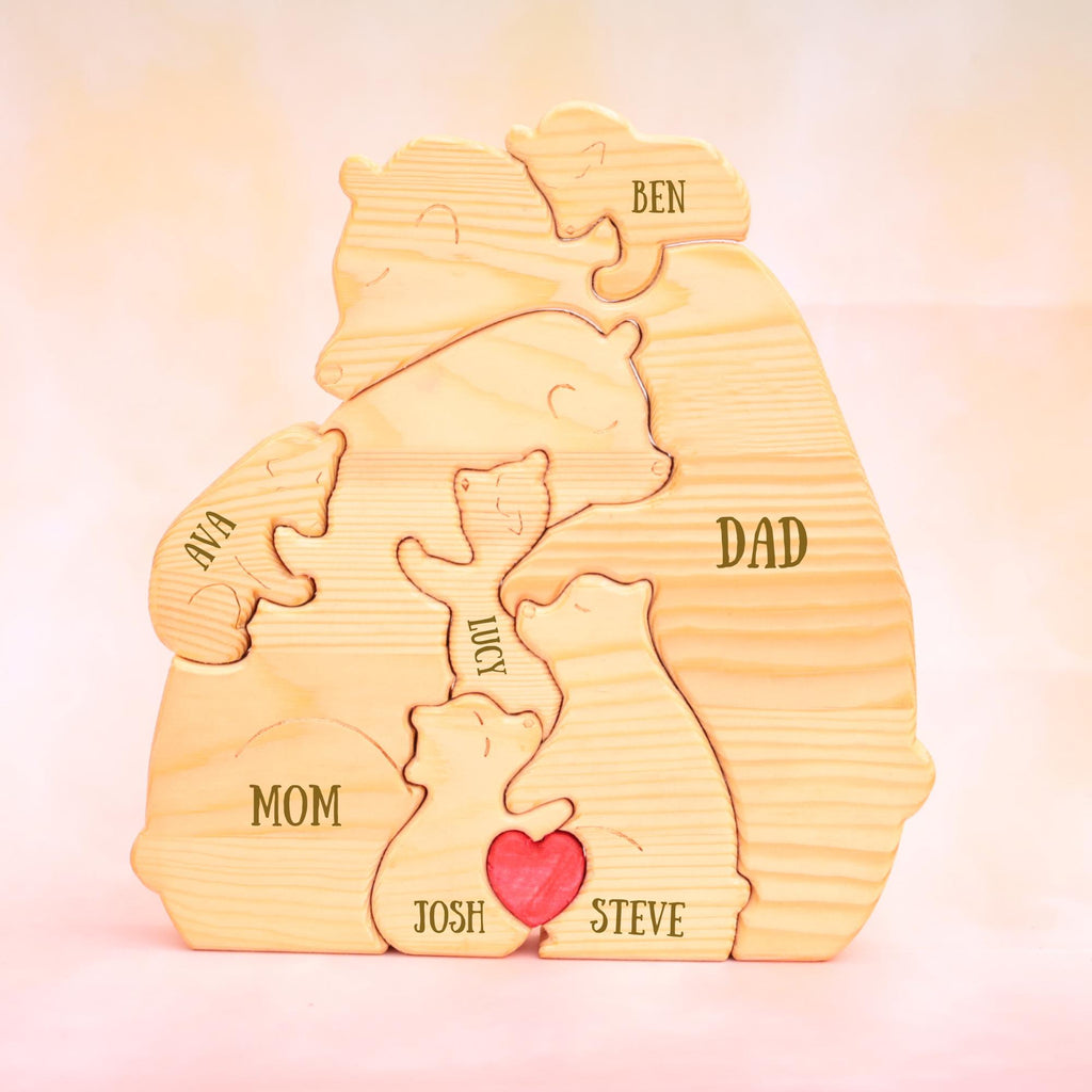 Personalized Wooden Bear Family Puzzle, Family Keepsake Gift, up to 8 Person Animal Figurines, Custom Wooden Animal Puzzle, Christmas Gift