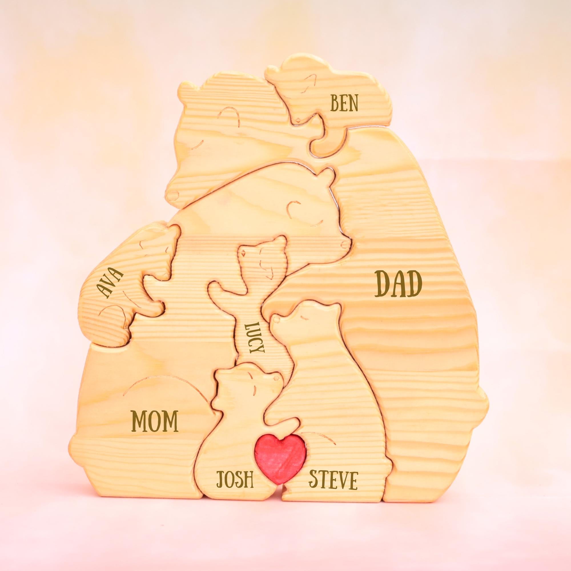 Personalized Wooden Bear Family Puzzle, Family Keepsake Gift, up to 8 Person Animal Figurines, Custom Wooden Animal Puzzle, Christmas Gift