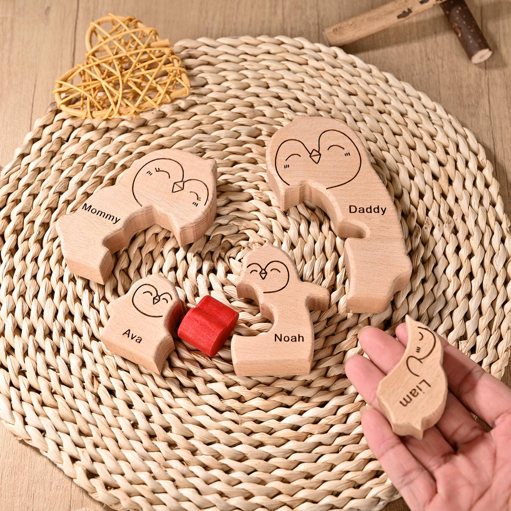 Penguin Family Jigsaw Decor, Wooden Penguin Family Puzzle, Pregnancy Statue, Birthday Anniversary Gift for Mums, Christmas Gift for 4