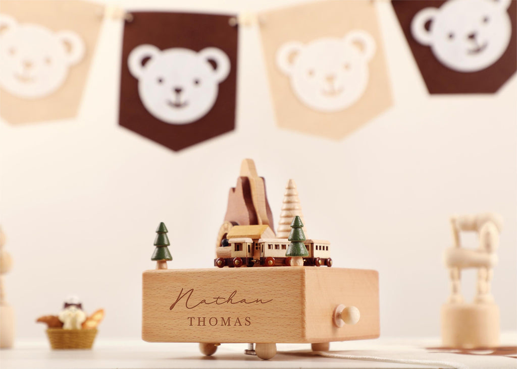 Wooden Music Box, Custom Wooden Handmade Music Box, Train Birthday Music Box, 1st Birthday, Personalised Music Box Gift, Baby Shower Gift