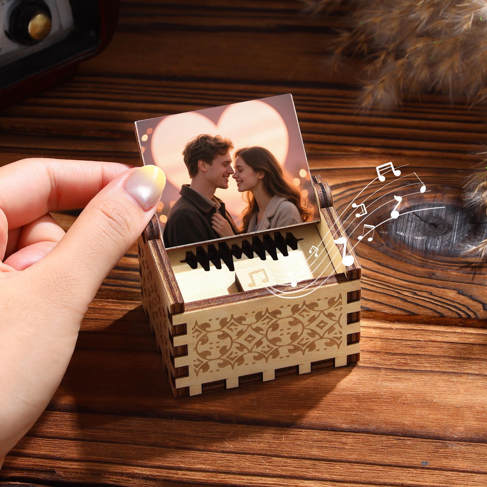 Personalized Custom Song & Photo Wooden Music Box, Keepsake Voice Record Music Box, Play Song Music Gifts for Him, Handmade Anniversary Gift