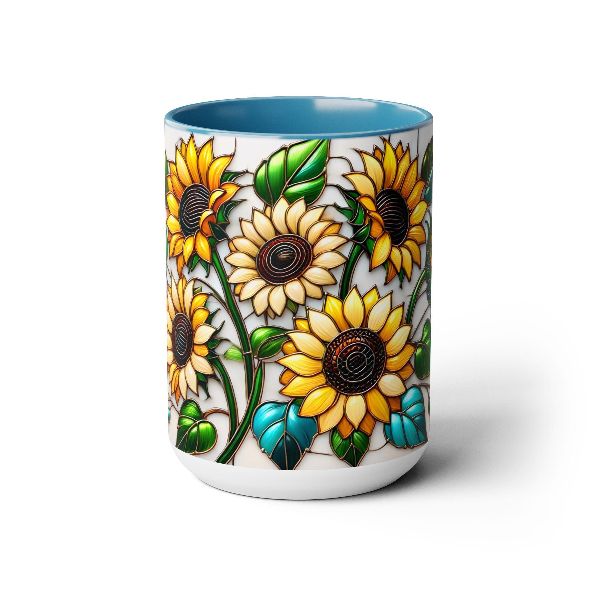 Sunflower Mug, Stained Glass Style Coffee Cup, Sunflower Coffee Mug, Sunflower Gifts for Women Mom Nana Sister, Christmas Gifts 15oz
