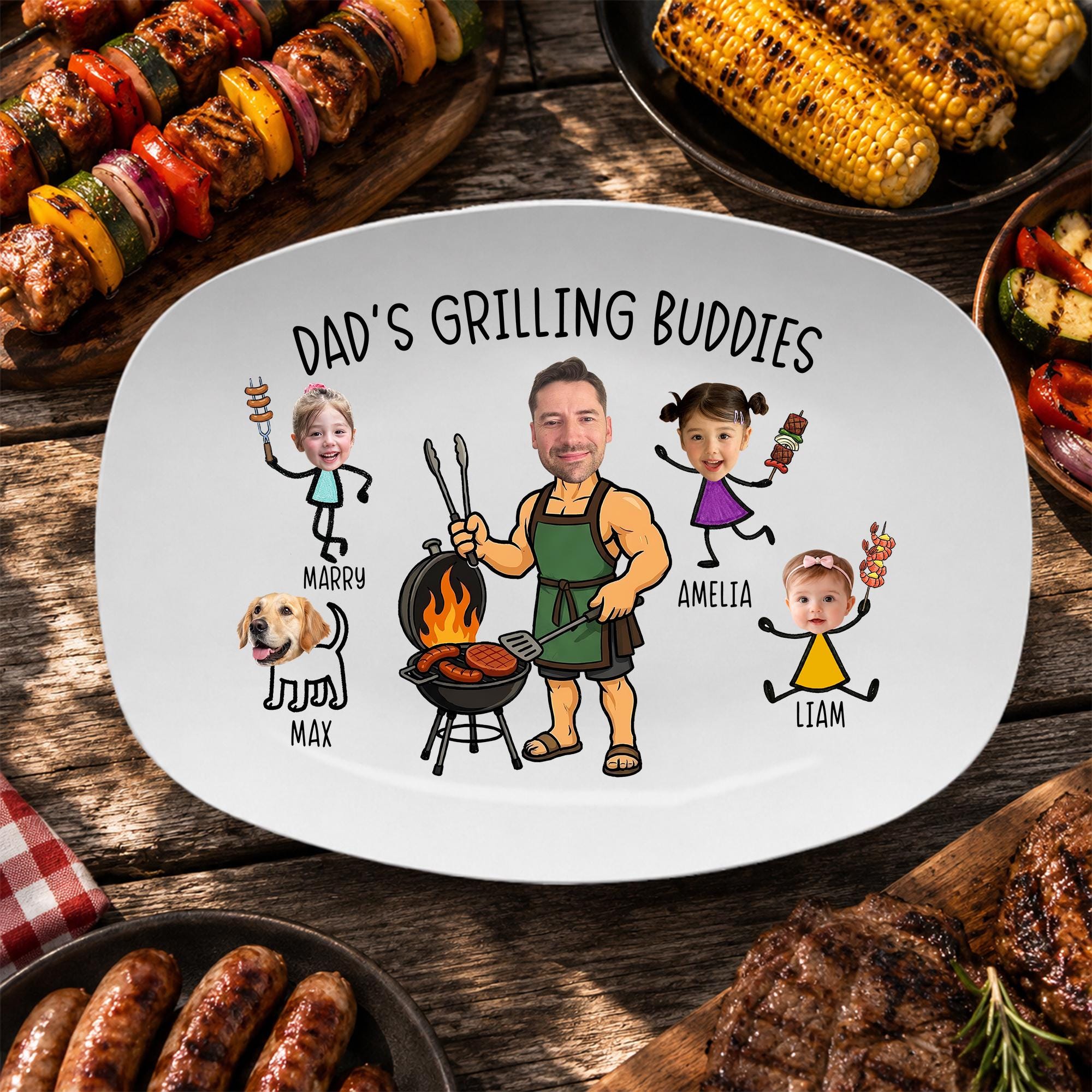 Dad’s Grilling Plate, Father’s Day Gift From Kids, Personalized Grilling Plate, Custom Grilling Plate Gift With Kids Names, BBQ Gift for Dad