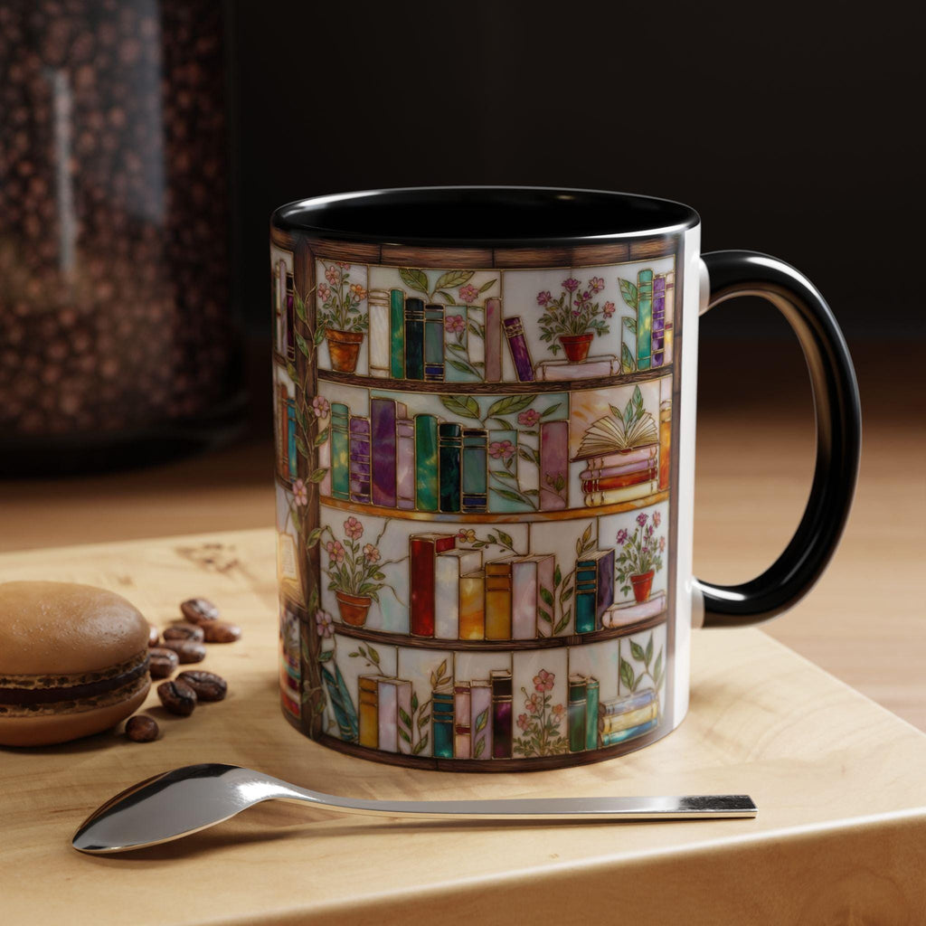 Book Lover Coffee Mug, Bookshelf Design Ceramic Mug, Vintage Library Bookish Cup, Gift for Readers