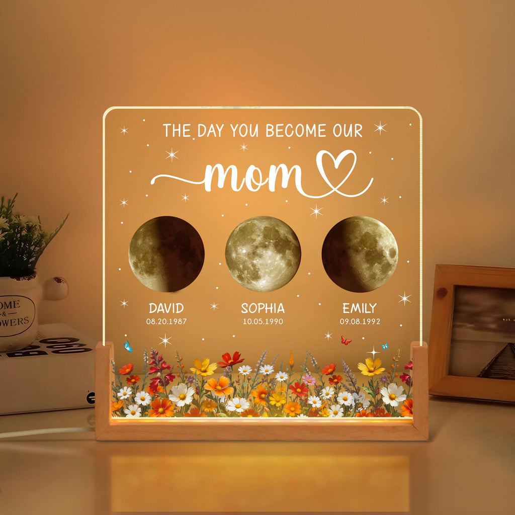 Personalized Moon Phase Crystal Lamp, Custom Moon Crystal Nightlight, the Days You Became Our Mom Dad Anniversary Gift, Mother's Day Gift