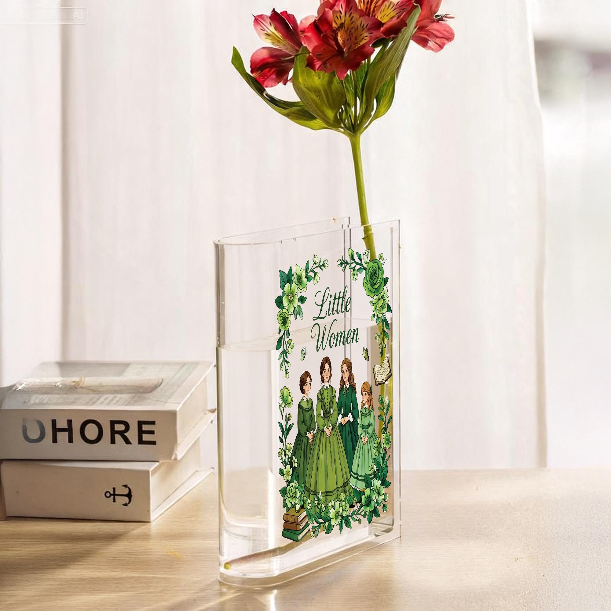 Little Women Book Vase, Classic Literature Acrylic Flower Vase, Literary Gift for Reader, Book Lover Gift, Louisa May Alcott Bookish Decor
