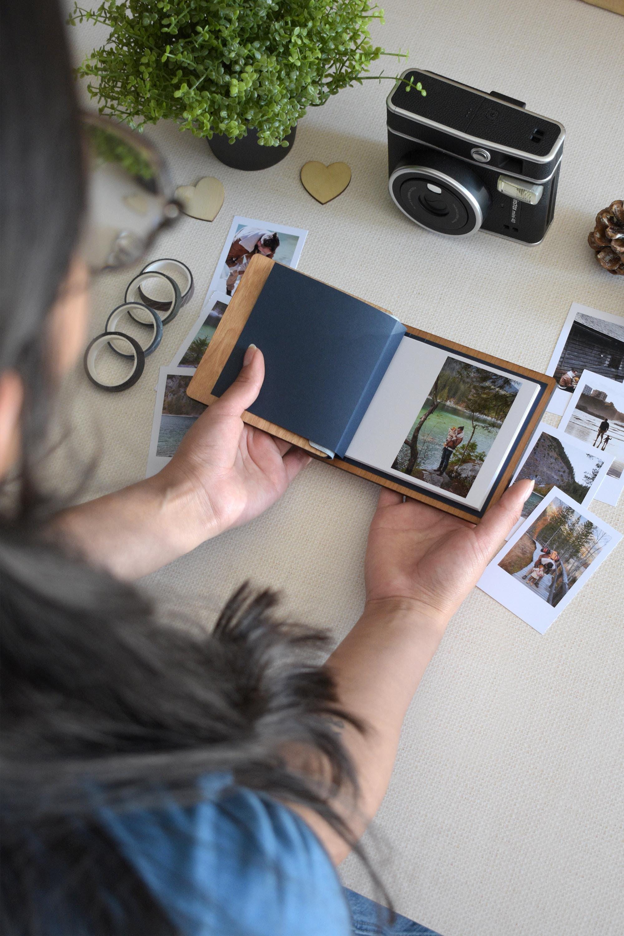 Custom Father's Day Mini Keepsake Photo Book - Handcrafted Wooden Cover, Personalized Gift for Dad