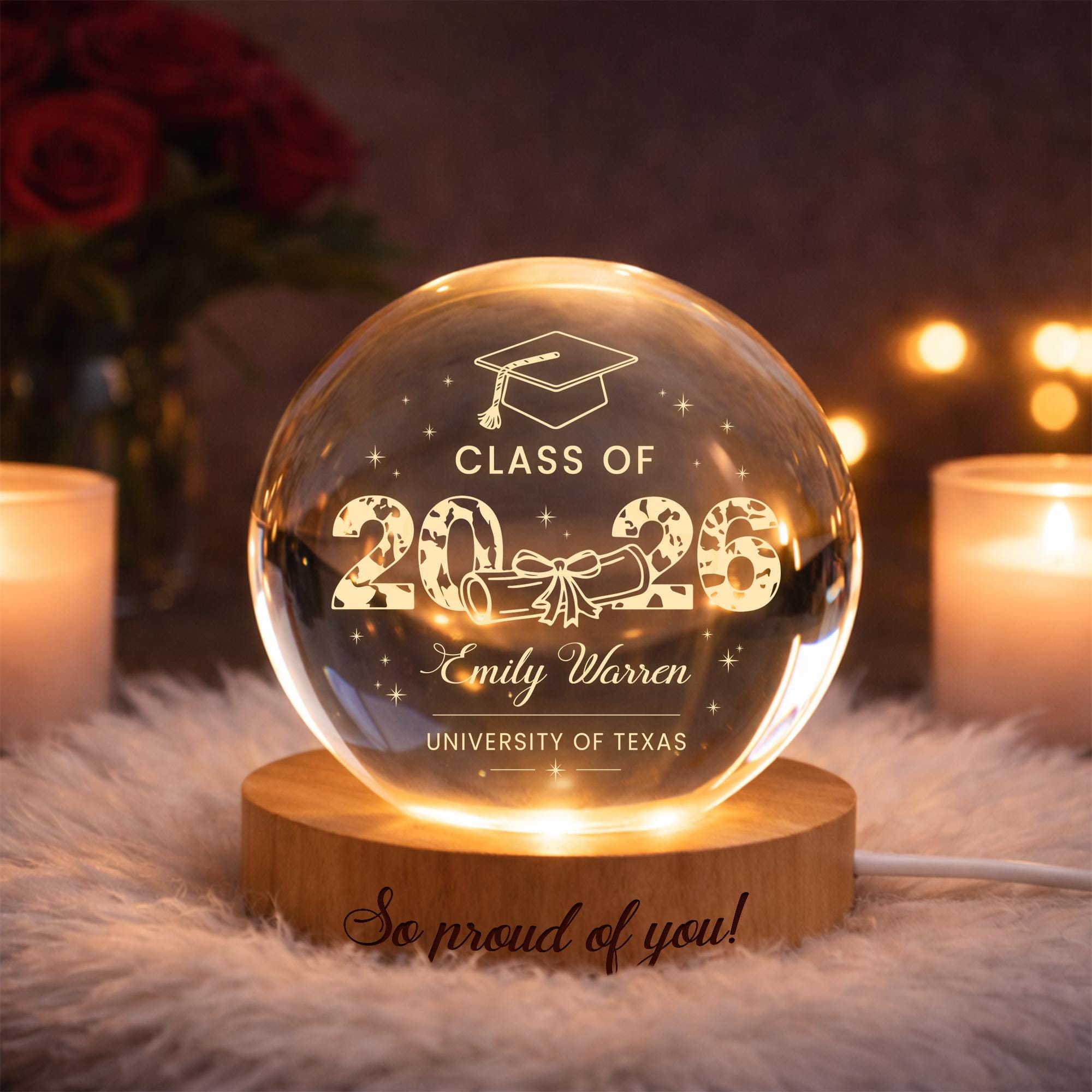 Custom Graduation Gift,class of 2026 Crystal Ball Night Light,senior 2026 Gift,highschool College Graduation Gift for Senior,bestie,daughter