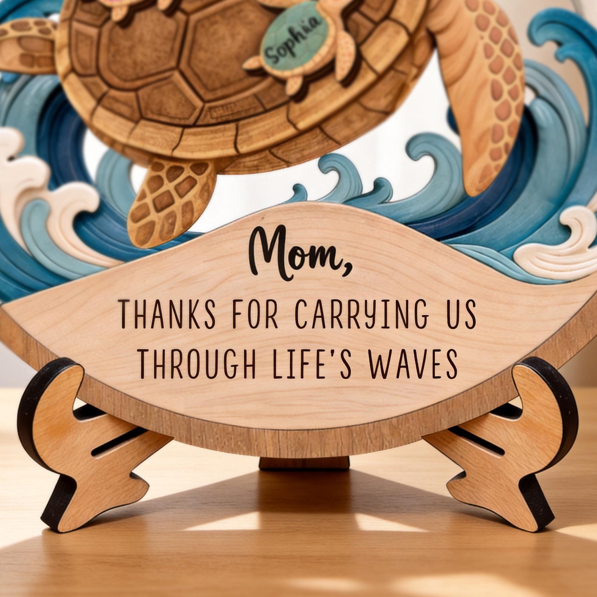 Personalized Wooden Sea Turtle Family Plaque, Unique Mom Gift, Turtle Lover Keepsake, Meaningful Mother’s Day Gift, Custom Family Name Sign