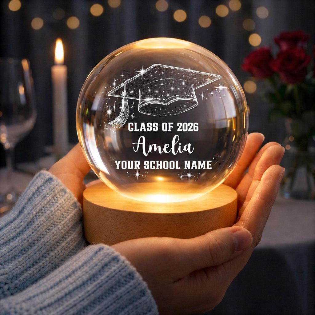 Personalized Graduation Crystal Ball LED Night Light, Class of Senior Cap Gift, Custom Graduation Keepsake, Unique Grad Gift Idea