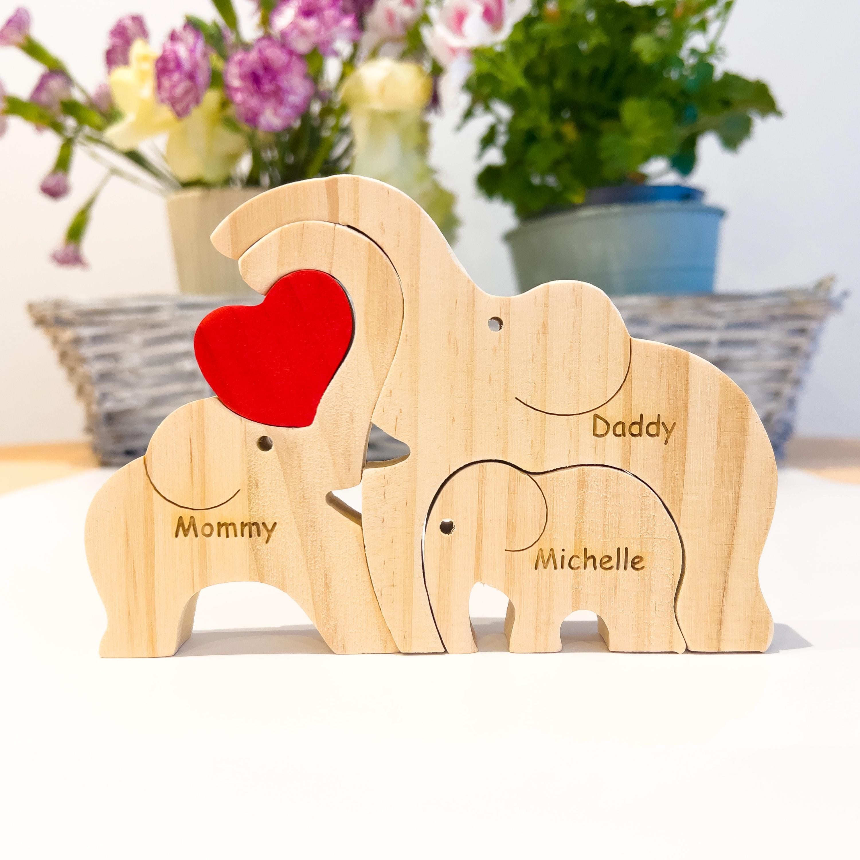 Wooden Elephant Family Puzzle, Gift for Parents, Baby Shower Gifts, Custom Family Gift, Home Decor, Birthday Gift, Gift for Wife, Mom, Dad